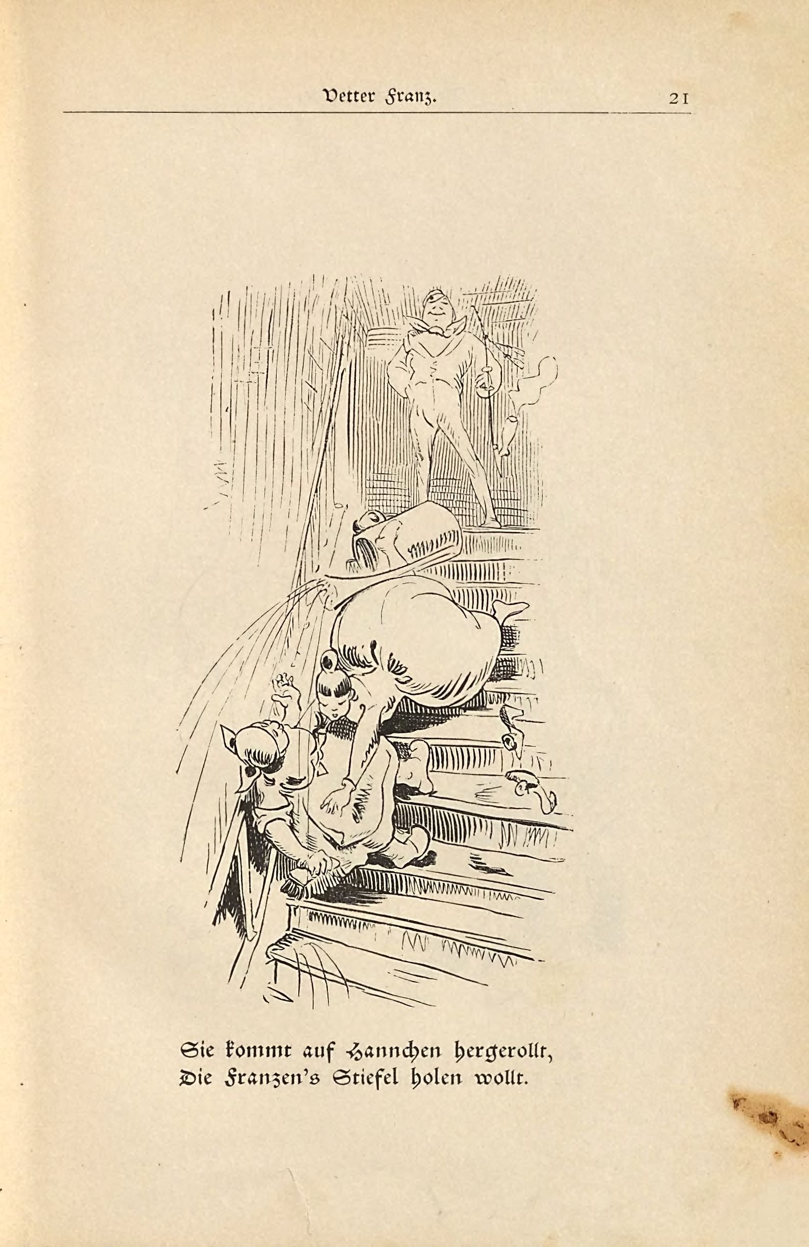 Die fromme Helene (Wilhelm Busch, 1882), Seite 21. Public domain. Bayerische Staatsbibliothek / Internet Archive.