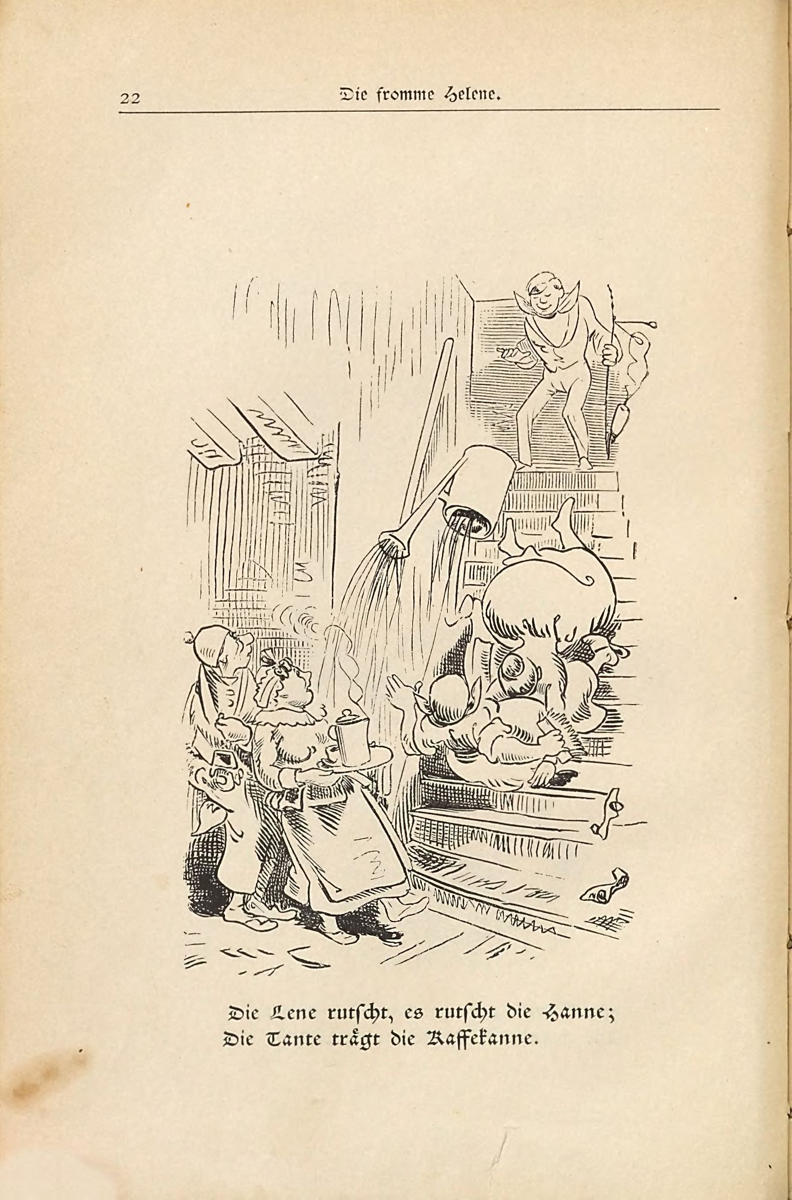 Die fromme Helene (Wilhelm Busch, 1882), Seite 22. Public domain. Bayerische Staatsbibliothek / Internet Archive.
