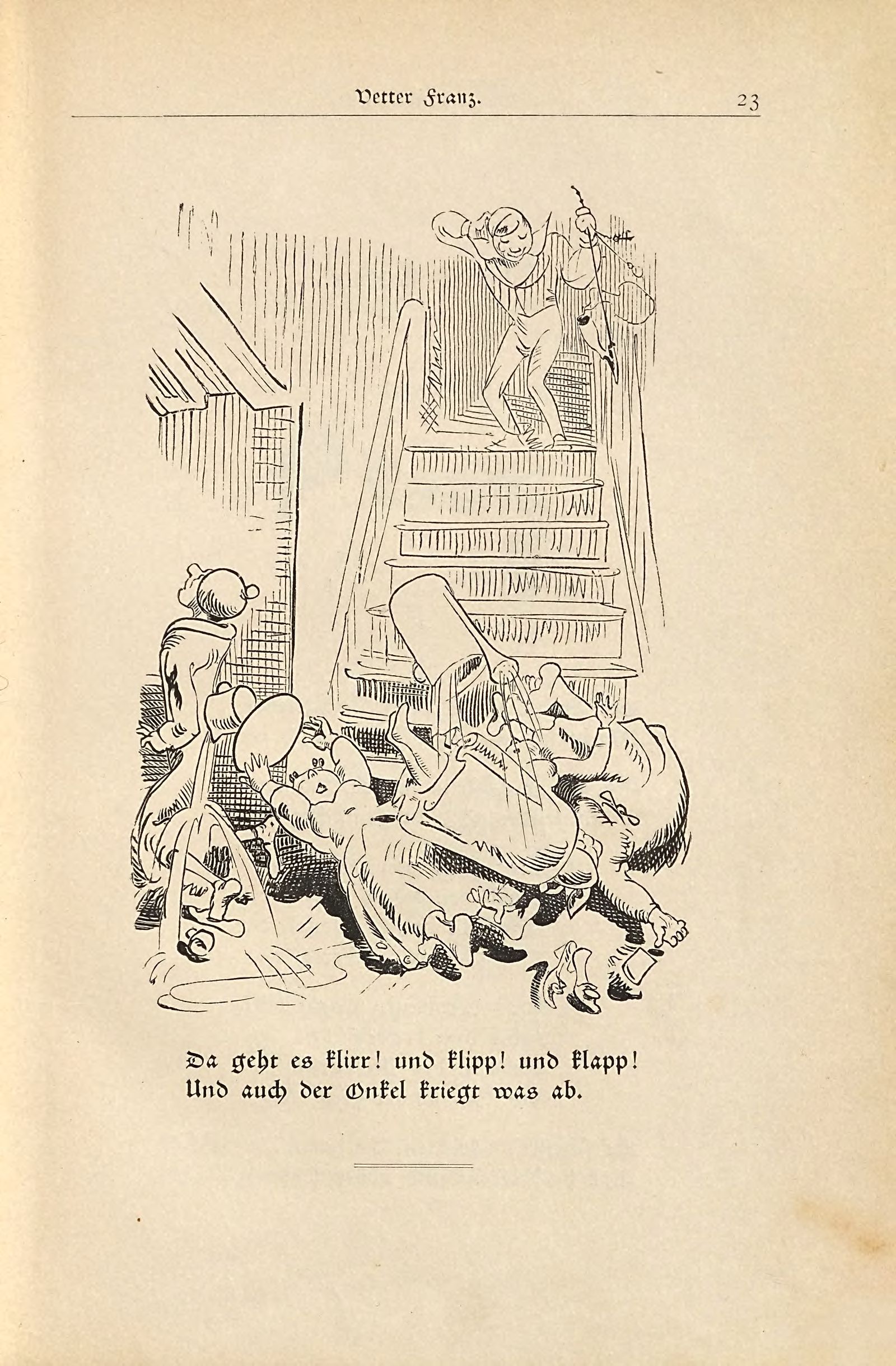 Die fromme Helene (Wilhelm Busch, 1882), Seite 23. Public domain. Bayerische Staatsbibliothek / Internet Archive.