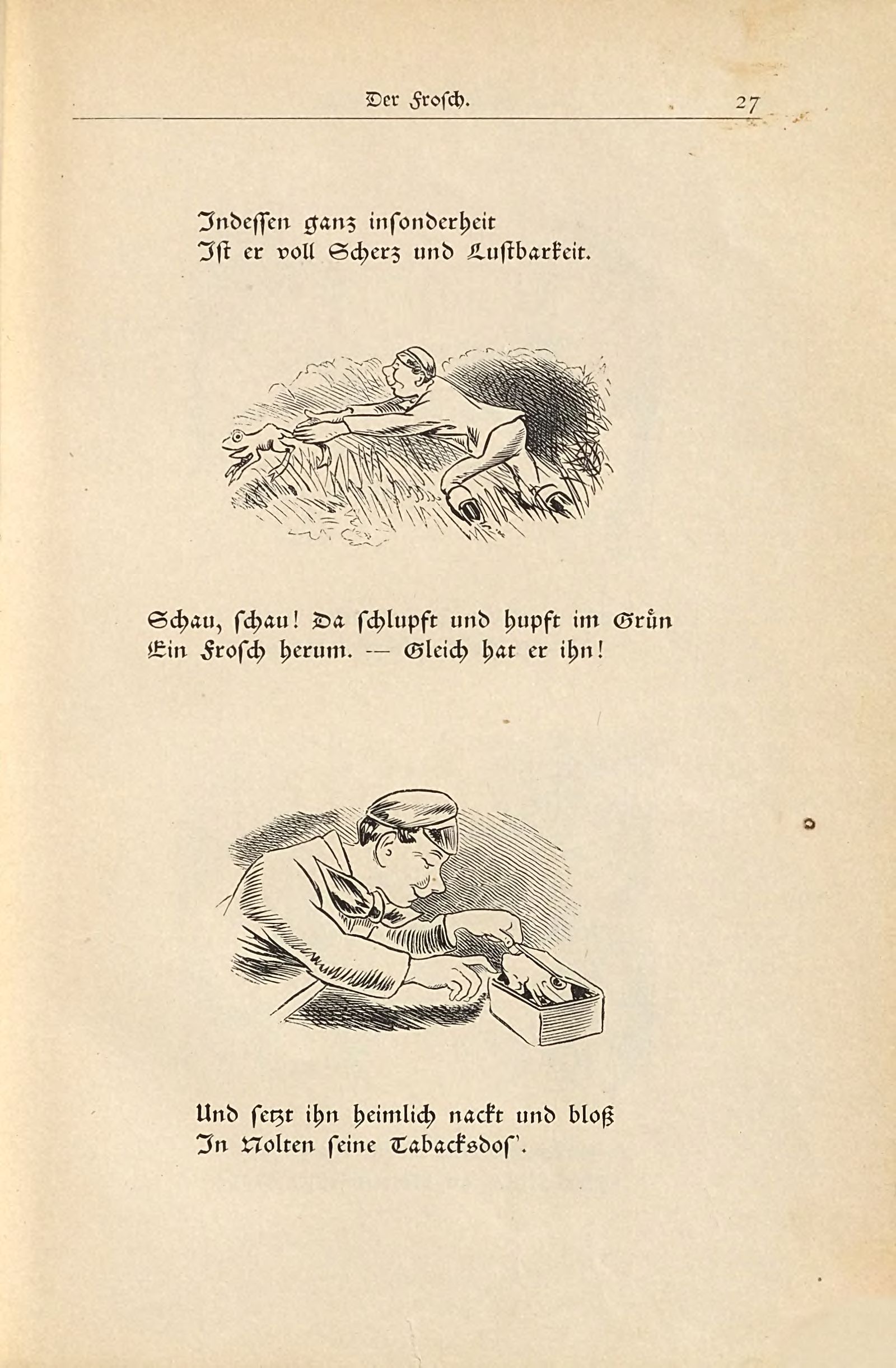 Die fromme Helene (Wilhelm Busch, 1882), Seite 27. Public domain. Bayerische Staatsbibliothek / Internet Archive.