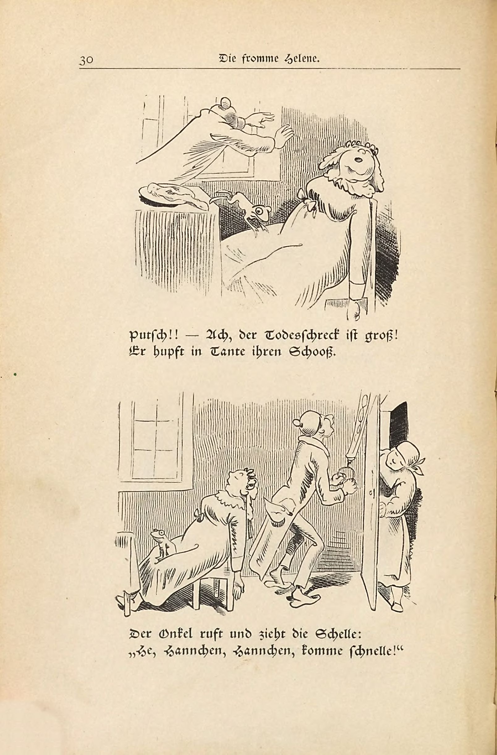 Die fromme Helene (Wilhelm Busch, 1882), Seite 30. Public domain. Bayerische Staatsbibliothek / Internet Archive.