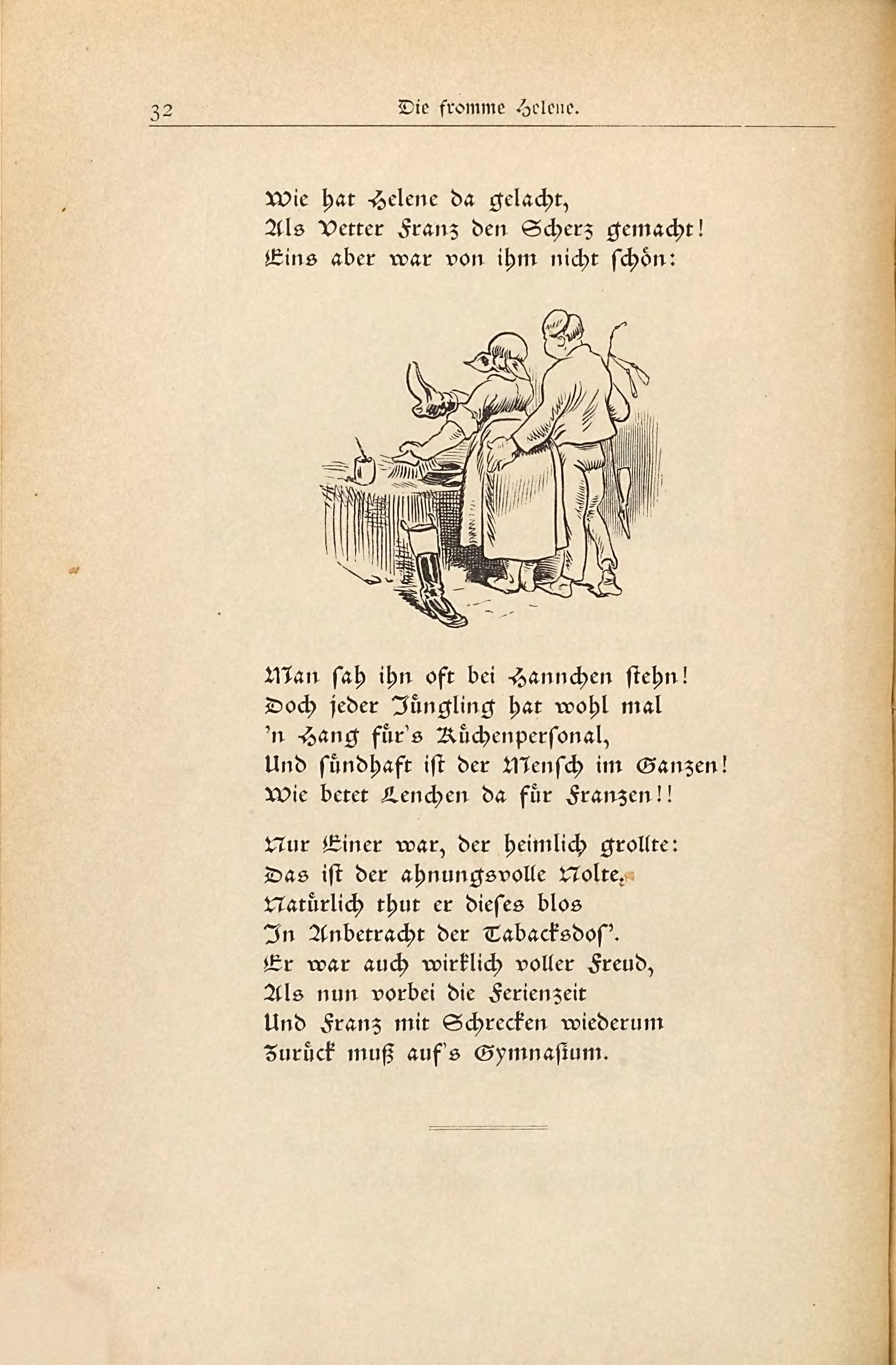 Die fromme Helene (Wilhelm Busch, 1882), Seite 32. Public domain. Bayerische Staatsbibliothek / Internet Archive.