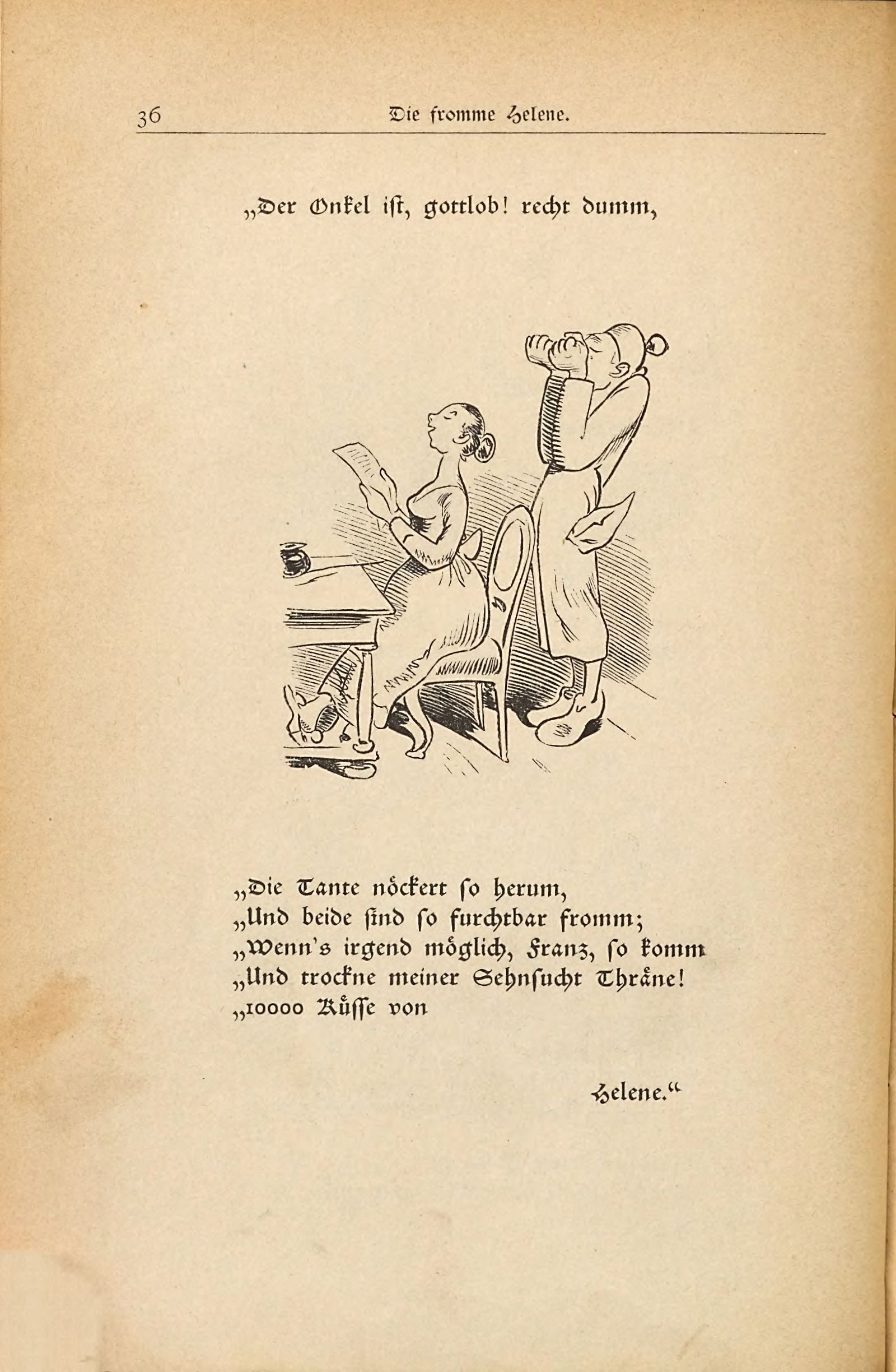 Die fromme Helene (Wilhelm Busch, 1882), Seite 36. Public domain. Bayerische Staatsbibliothek / Internet Archive.