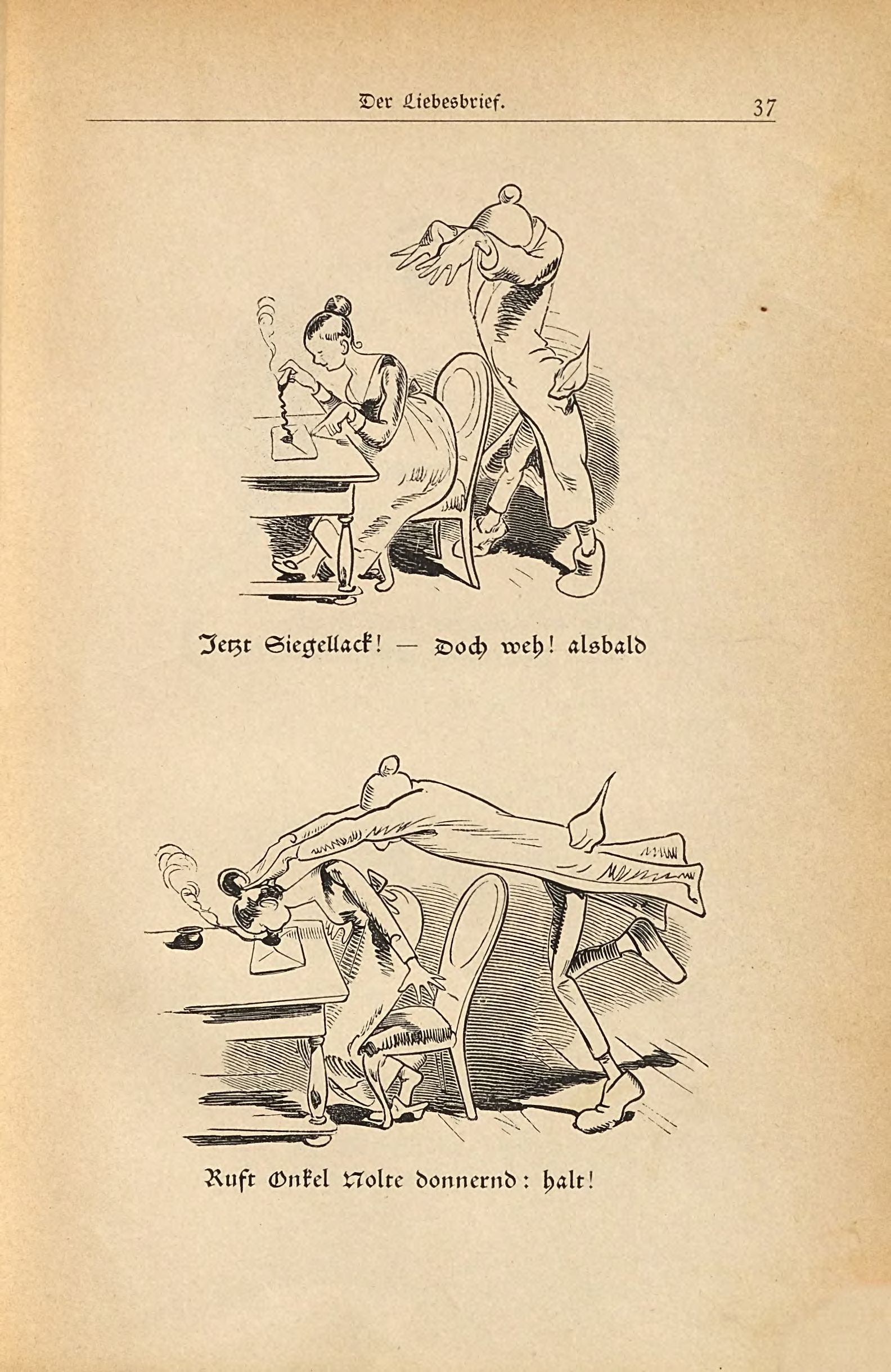 Die fromme Helene (Wilhelm Busch, 1882), Seite 37. Public domain. Bayerische Staatsbibliothek / Internet Archive.