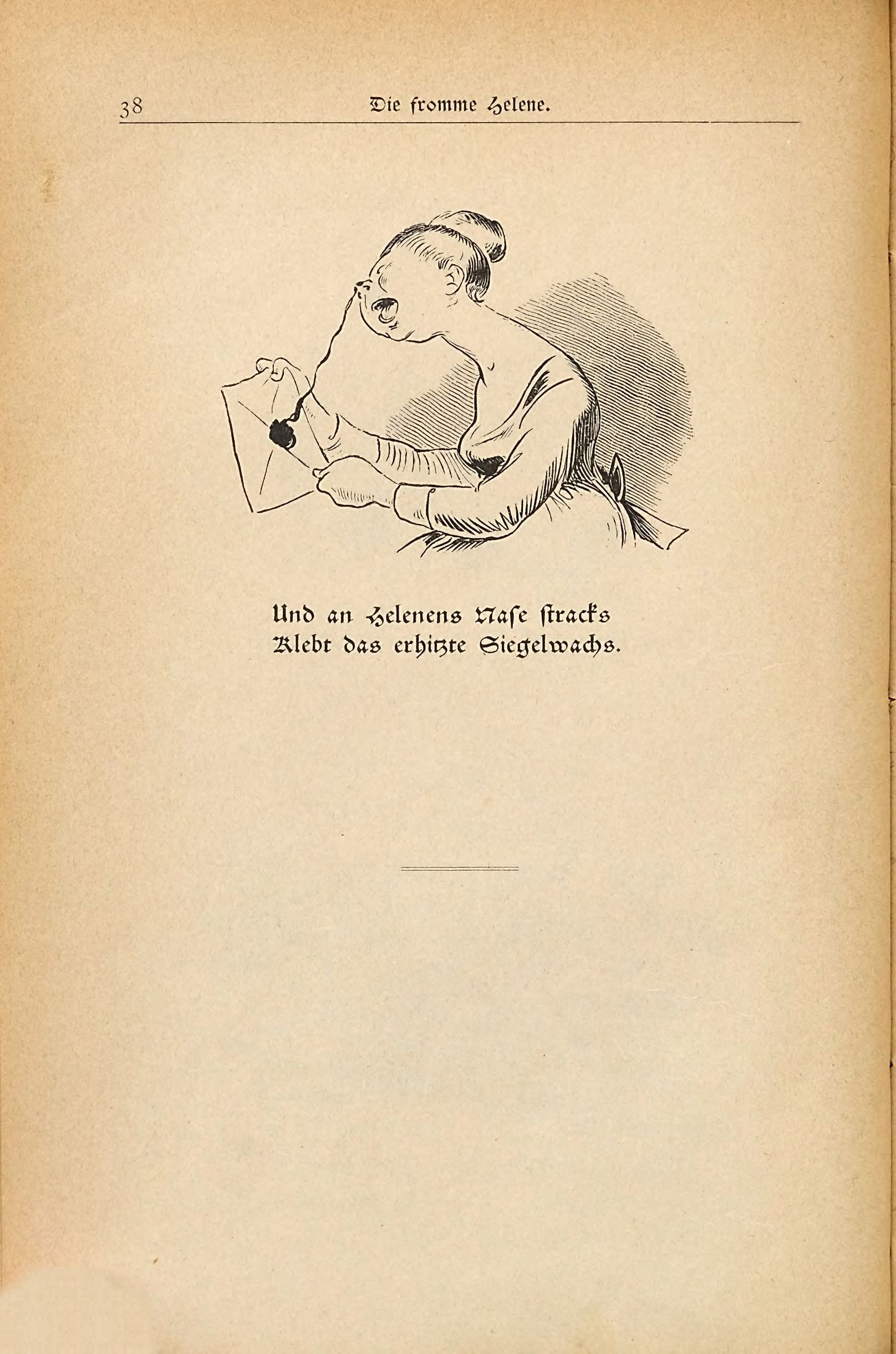 Die fromme Helene (Wilhelm Busch, 1882), Seite 38. Public domain. Bayerische Staatsbibliothek / Internet Archive.