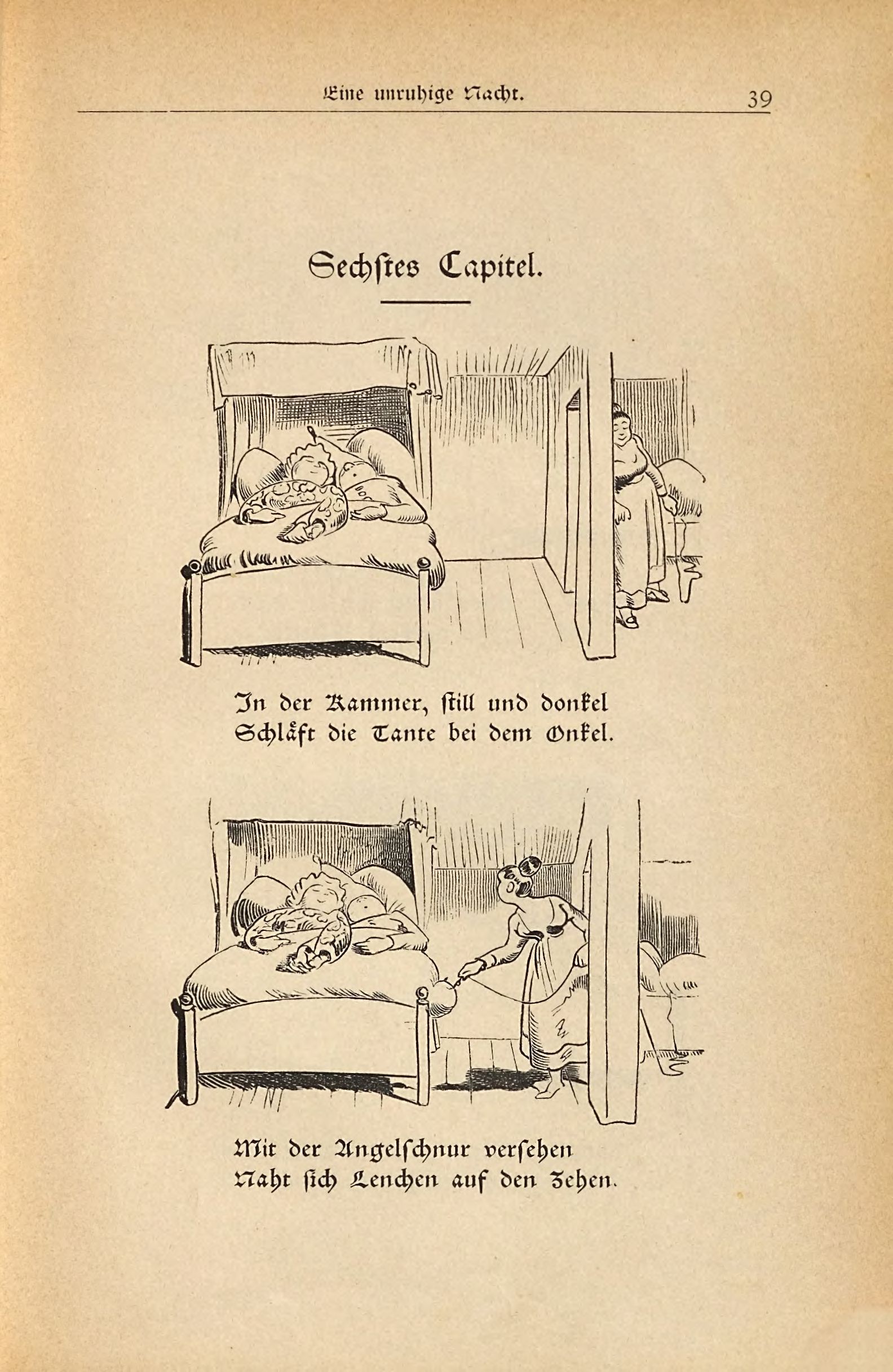 Die fromme Helene (Wilhelm Busch, 1882), Seite 39. Public domain. Bayerische Staatsbibliothek / Internet Archive.