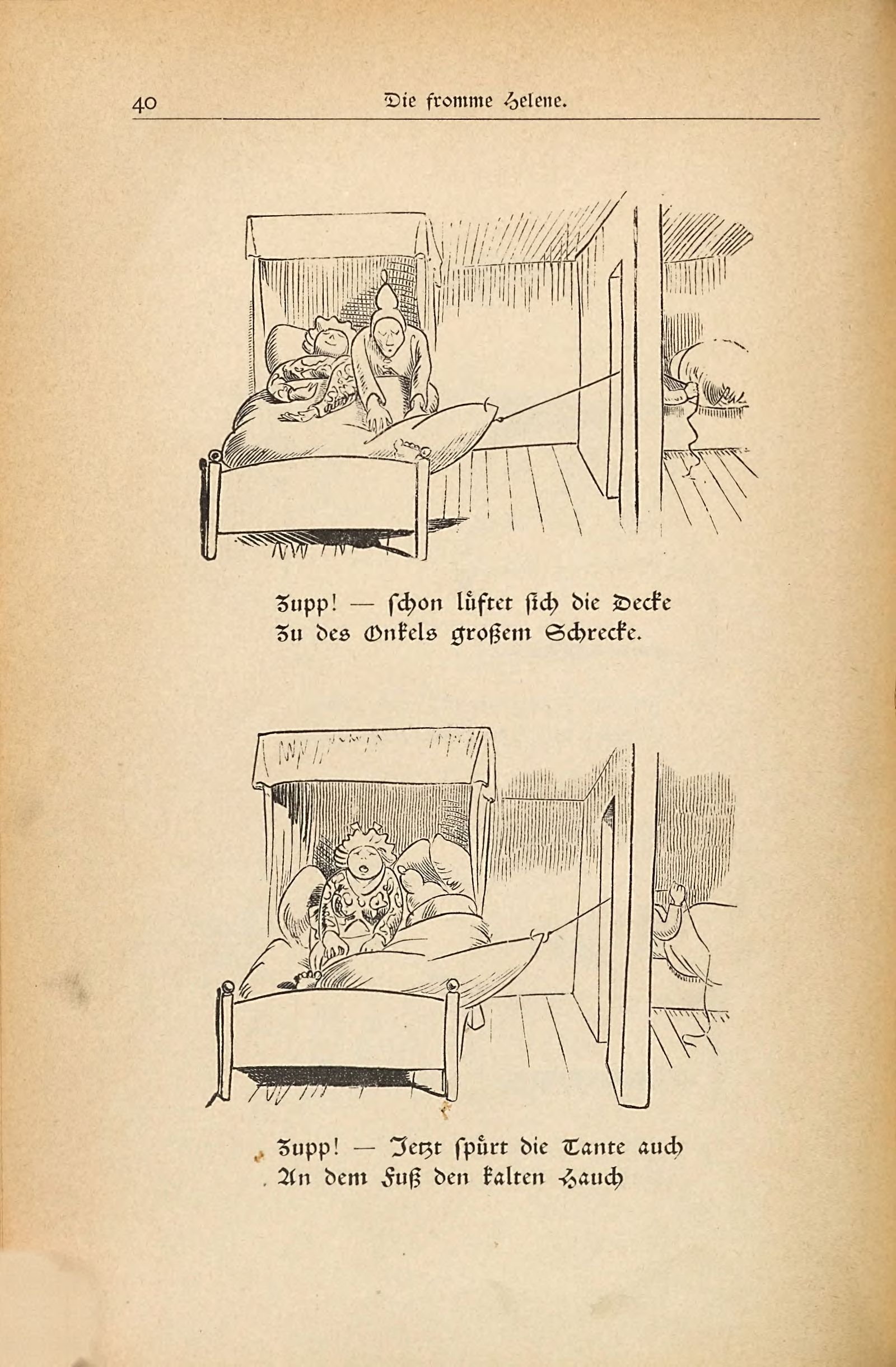 Die fromme Helene (Wilhelm Busch, 1882), Seite 40. Public domain. Bayerische Staatsbibliothek / Internet Archive.