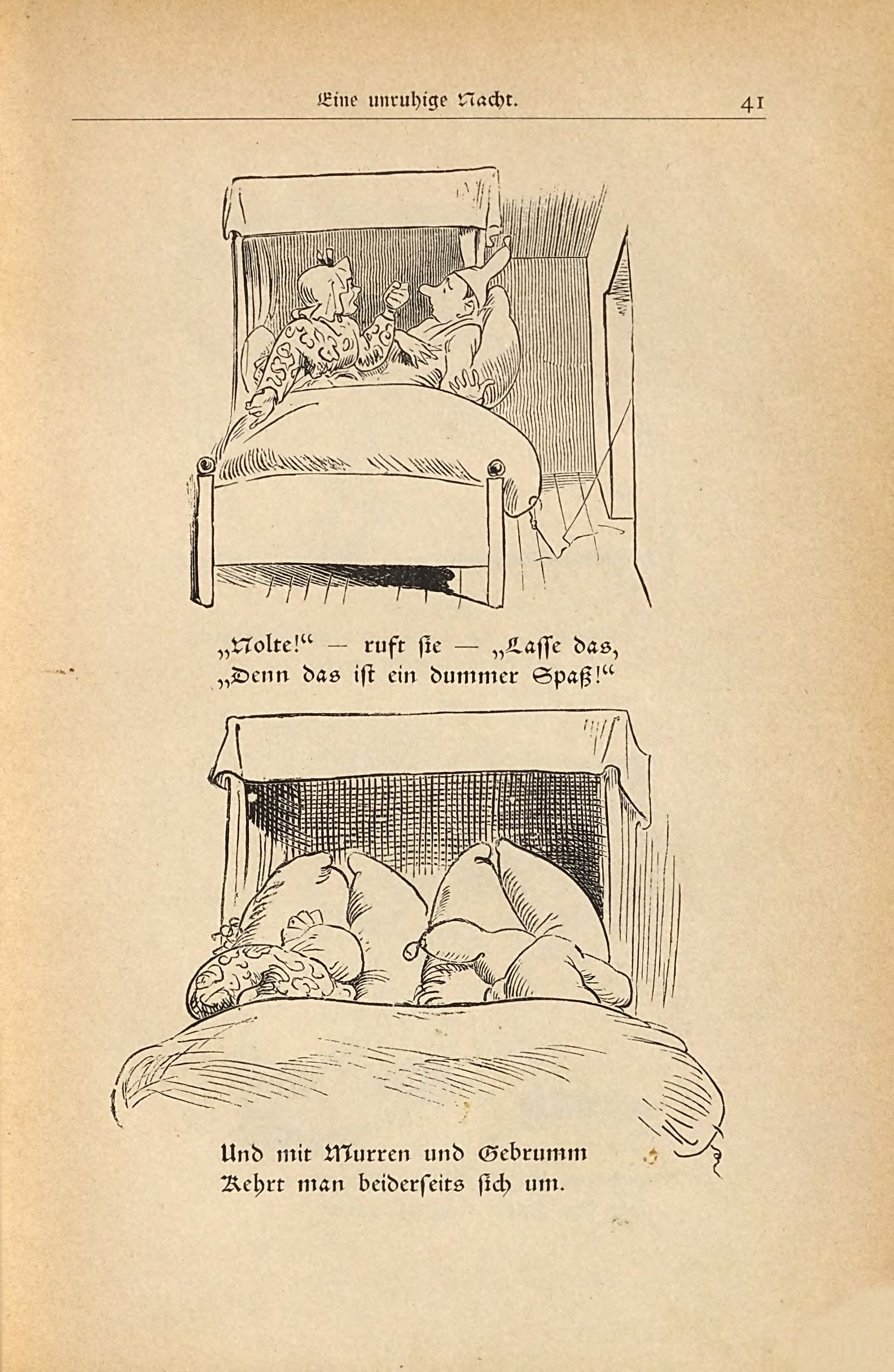 Die fromme Helene (Wilhelm Busch, 1882), Seite 41. Public domain. Bayerische Staatsbibliothek / Internet Archive.