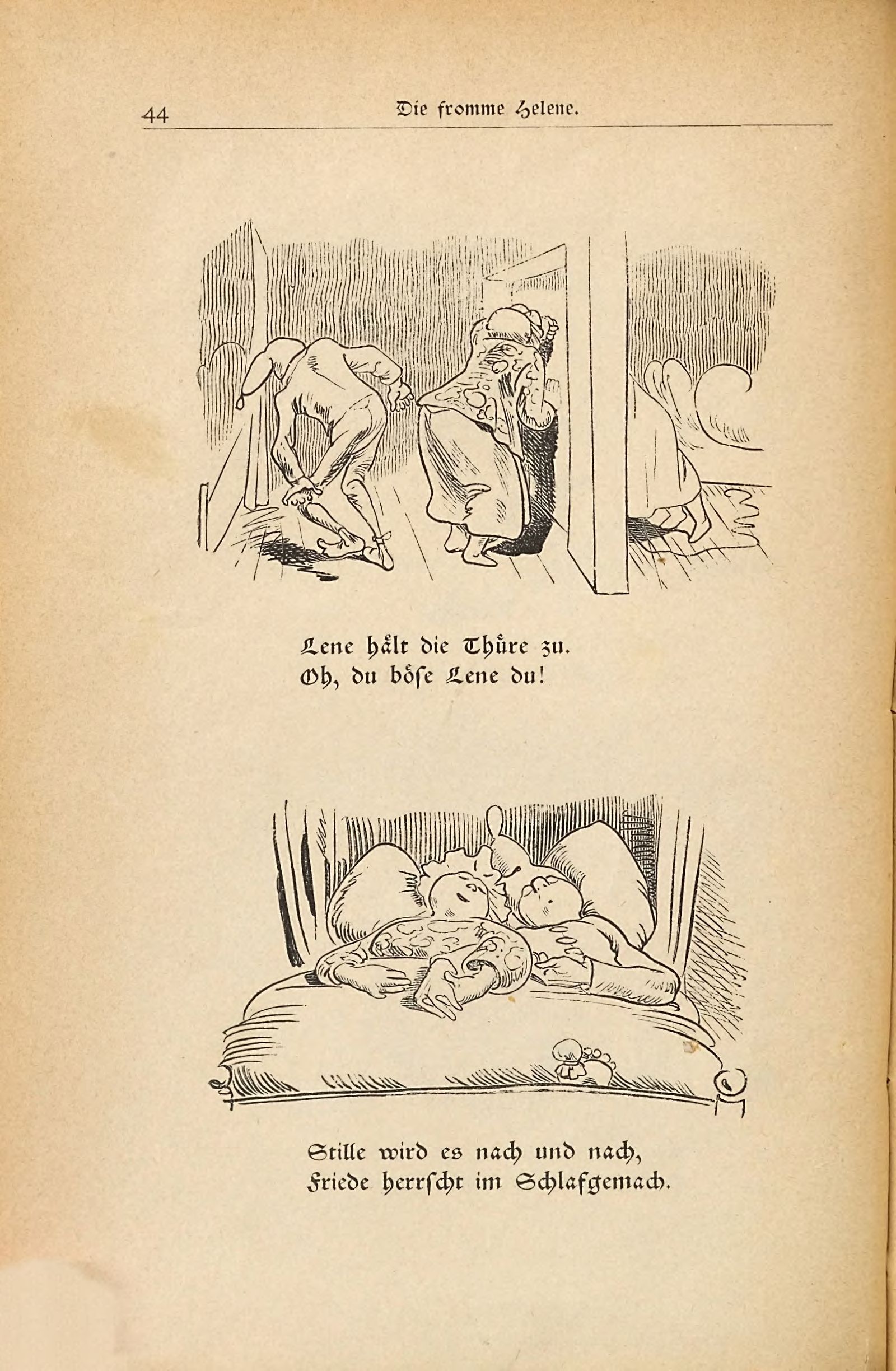 Die fromme Helene (Wilhelm Busch, 1882), Seite 44. Public domain. Bayerische Staatsbibliothek / Internet Archive.