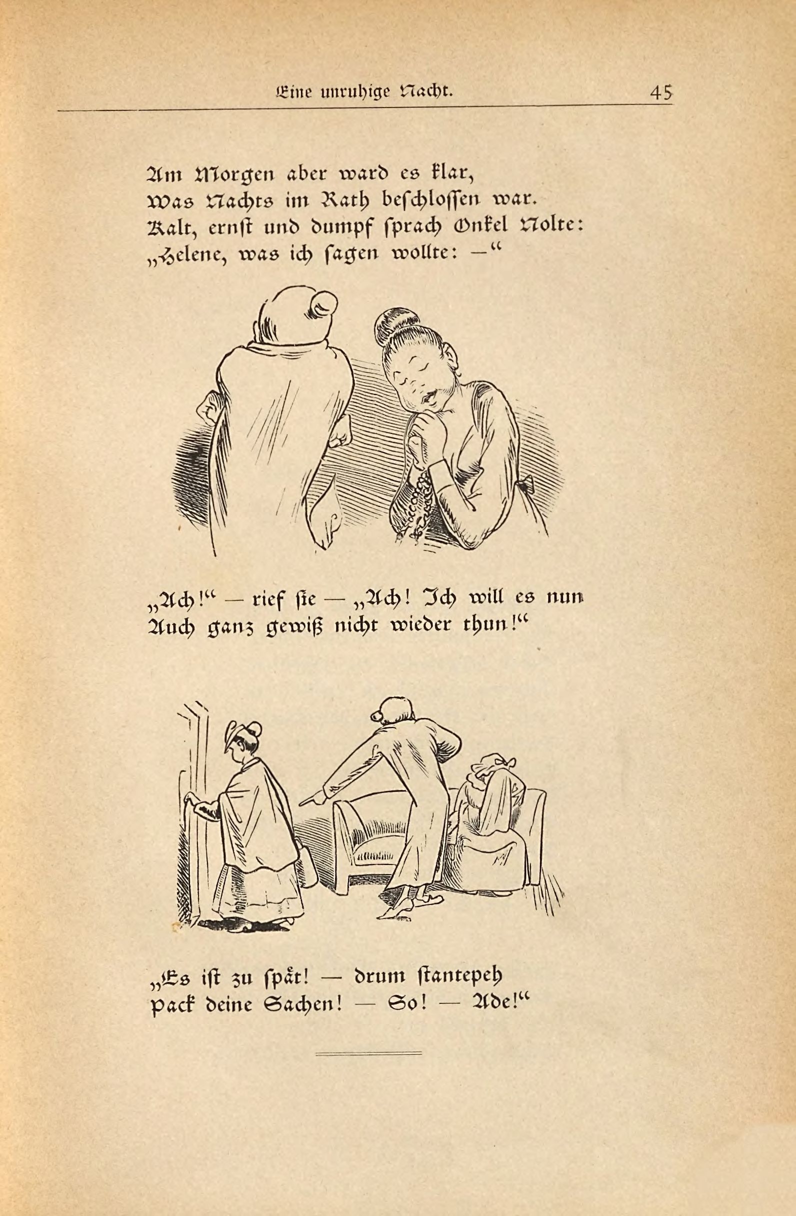 Die fromme Helene (Wilhelm Busch, 1882), Seite 45. Public domain. Bayerische Staatsbibliothek / Internet Archive.