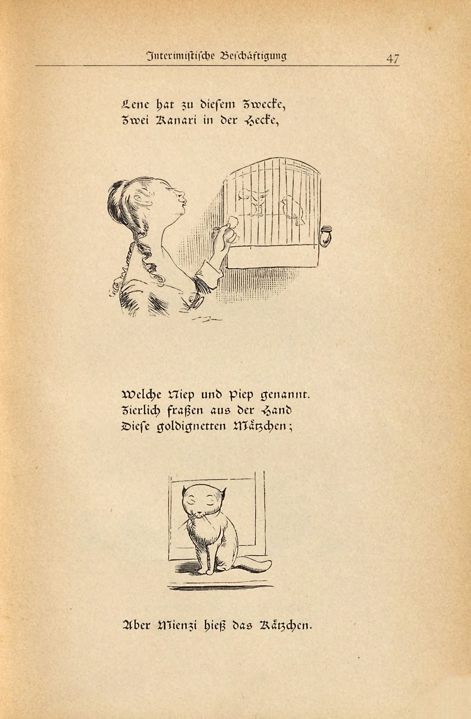 Die fromme Helene (Wilhelm Busch, 1882), Seite 47. Public domain. Bayerische Staatsbibliothek / Internet Archive.