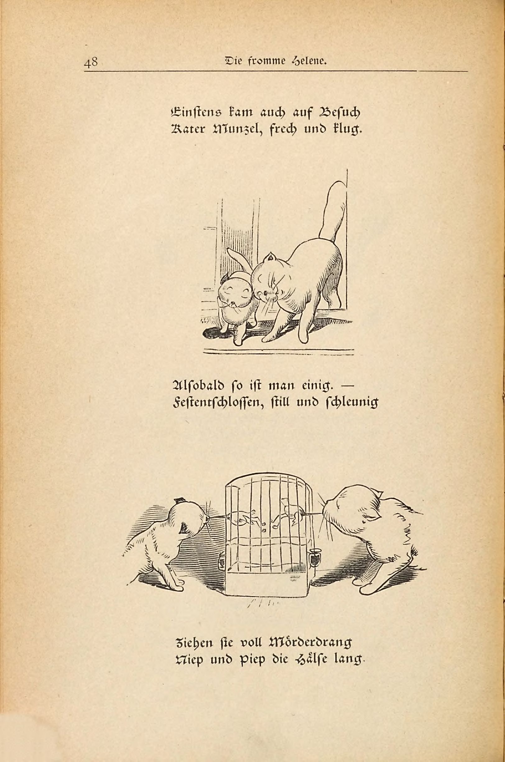 Die fromme Helene (Wilhelm Busch, 1882), Seite 48. Public domain. Bayerische Staatsbibliothek / Internet Archive.