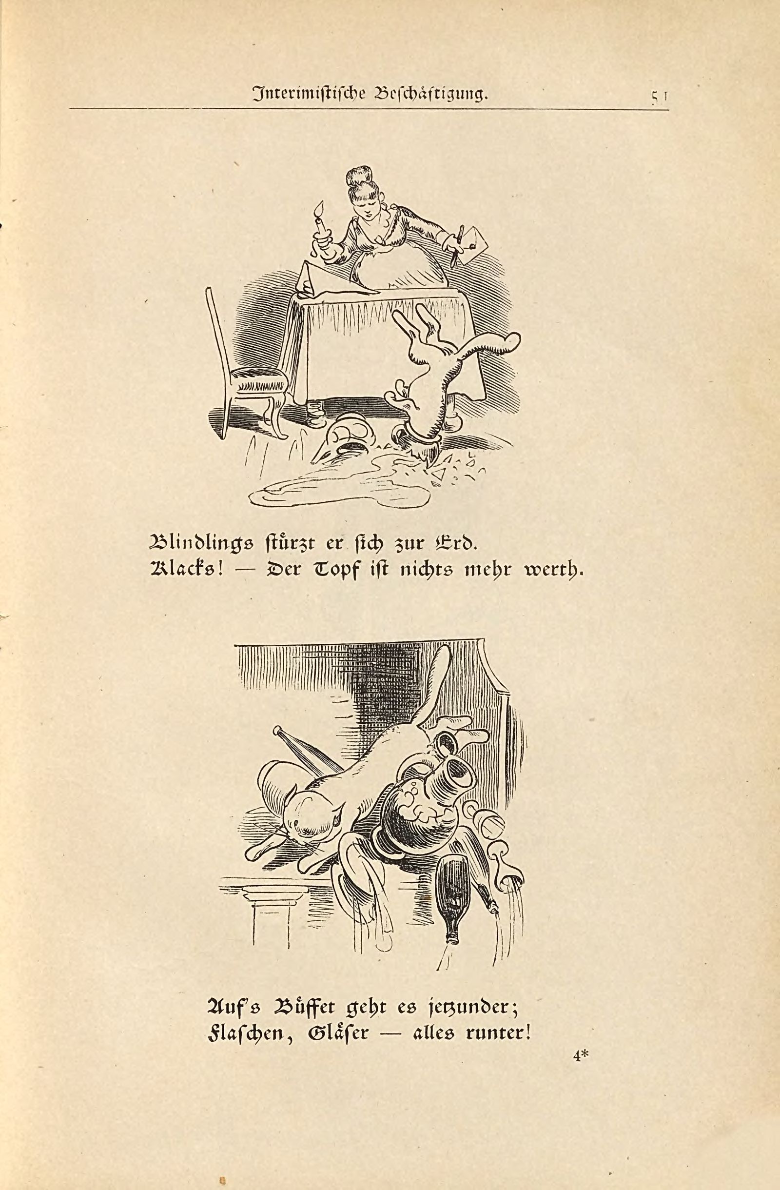 Die fromme Helene (Wilhelm Busch, 1882), Seite 51. Public domain. Bayerische Staatsbibliothek / Internet Archive.