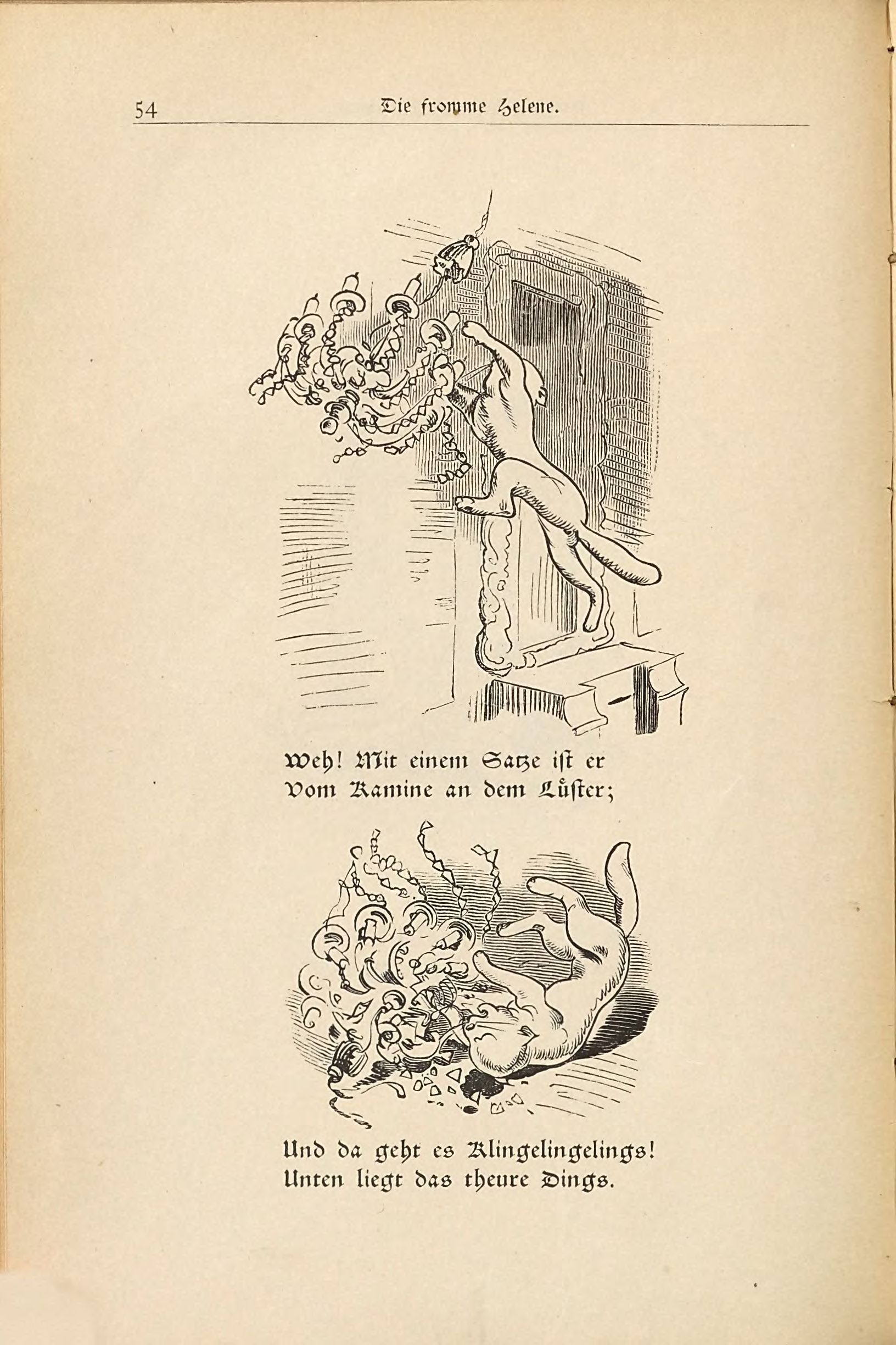 Die fromme Helene (Wilhelm Busch, 1882), Seite 54. Public domain. Bayerische Staatsbibliothek / Internet Archive.