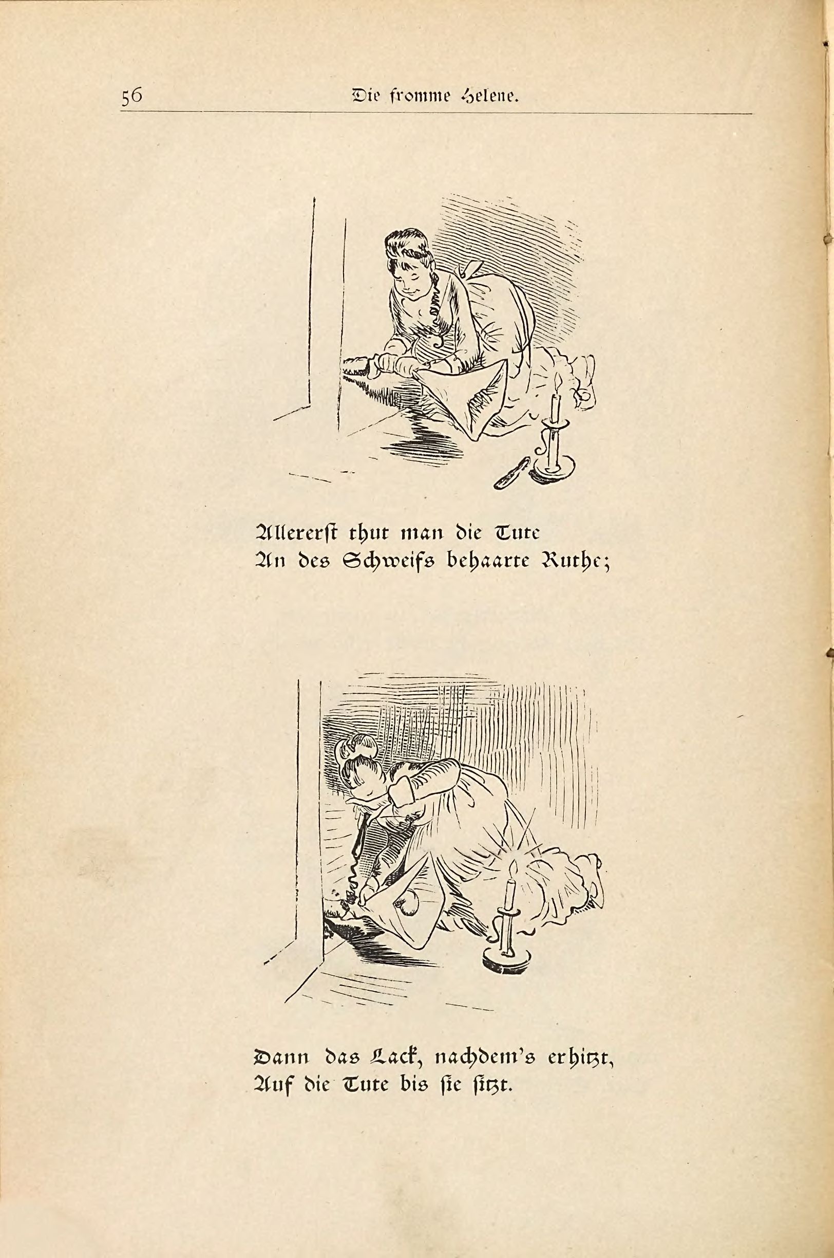 Die fromme Helene (Wilhelm Busch, 1882), Seite 56. Public domain. Bayerische Staatsbibliothek / Internet Archive.