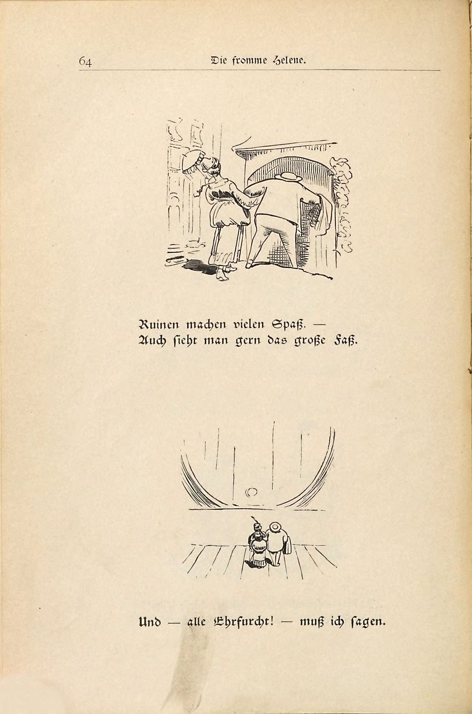 Die fromme Helene (Wilhelm Busch, 1882), Seite 64. Public domain. Bayerische Staatsbibliothek / Internet Archive.