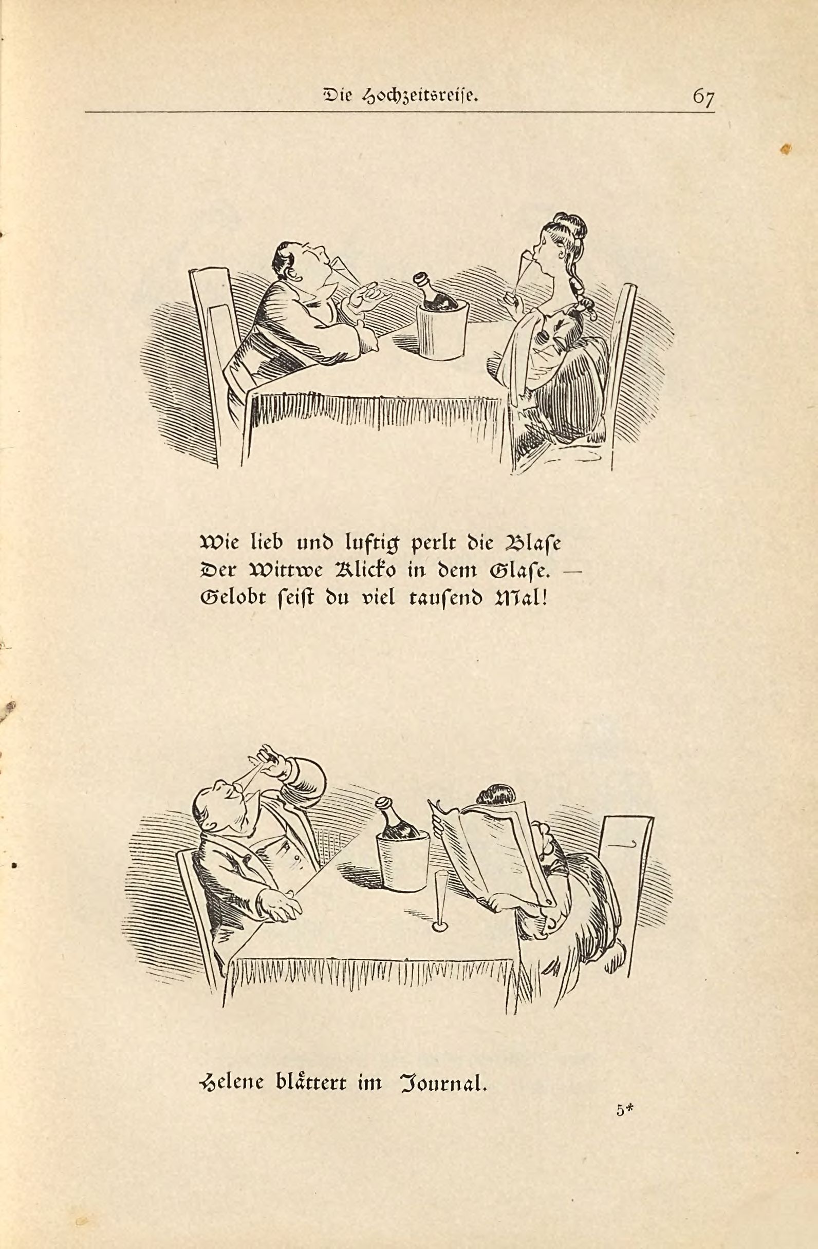 Die fromme Helene (Wilhelm Busch, 1882), Seite 67. Public domain. Bayerische Staatsbibliothek / Internet Archive.