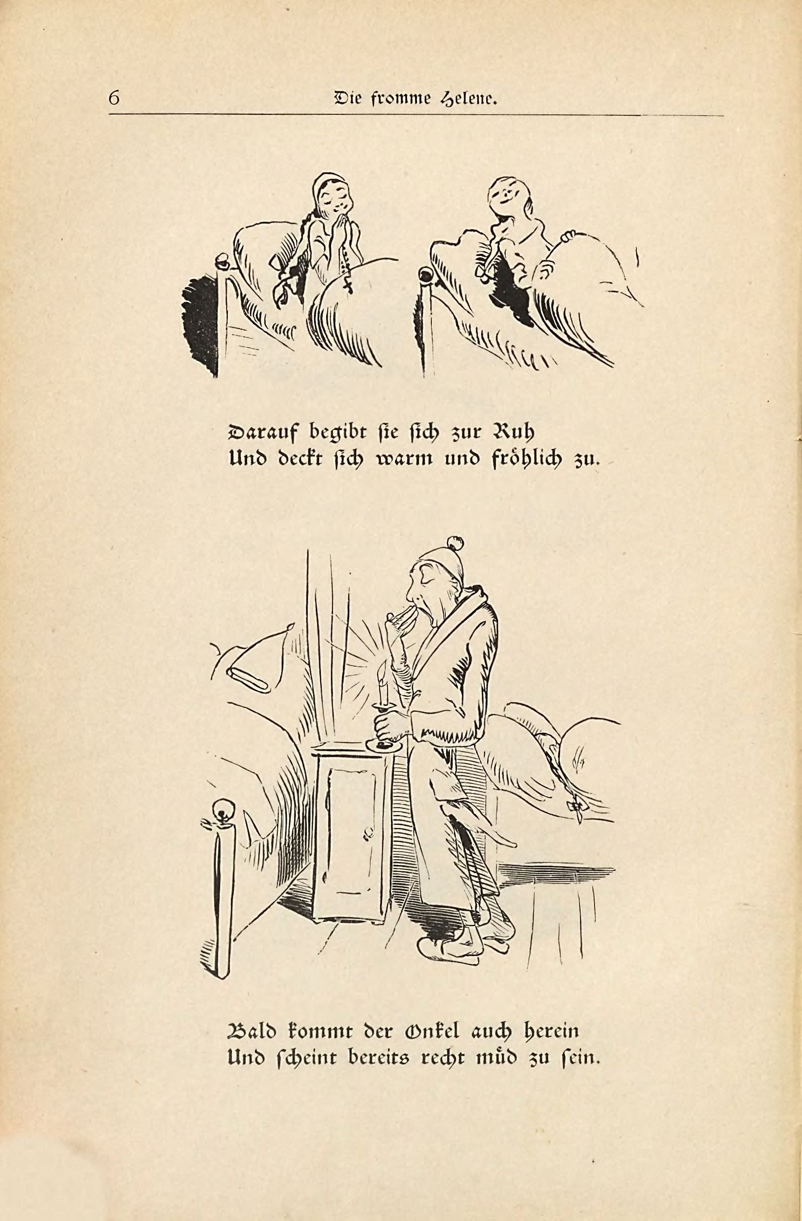 Die fromme Helene (Wilhelm Busch, 1882), Seite 6. Public domain. Bayerische Staatsbibliothek / Internet Archive.
