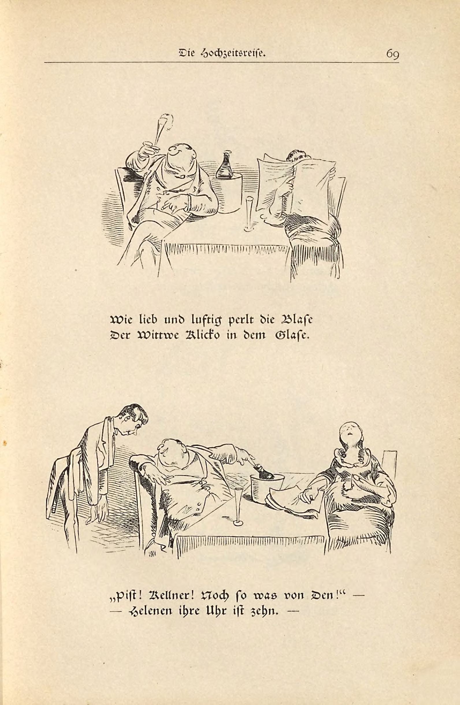 Die fromme Helene (Wilhelm Busch, 1882), Seite 69. Public domain. Bayerische Staatsbibliothek / Internet Archive.