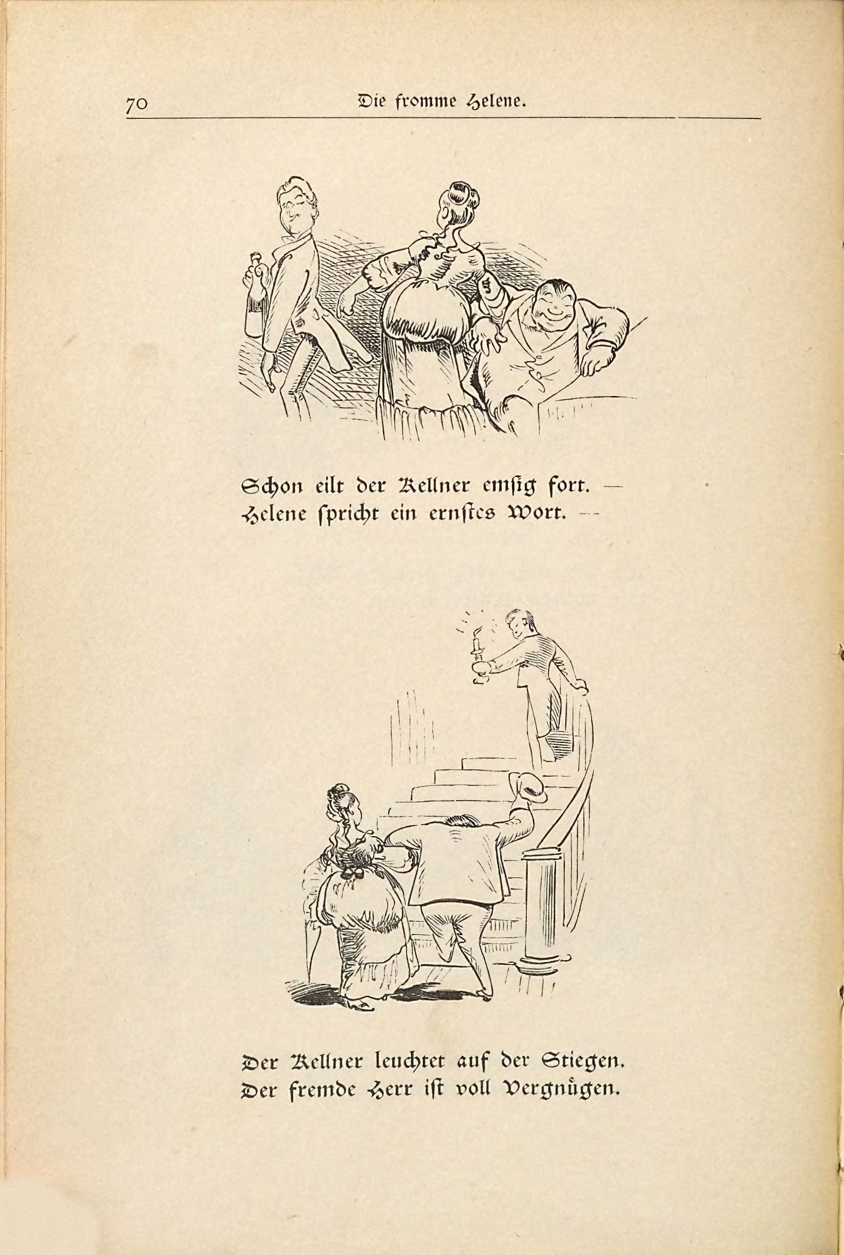Die fromme Helene (Wilhelm Busch, 1882), Seite 70. Public domain. Bayerische Staatsbibliothek / Internet Archive.