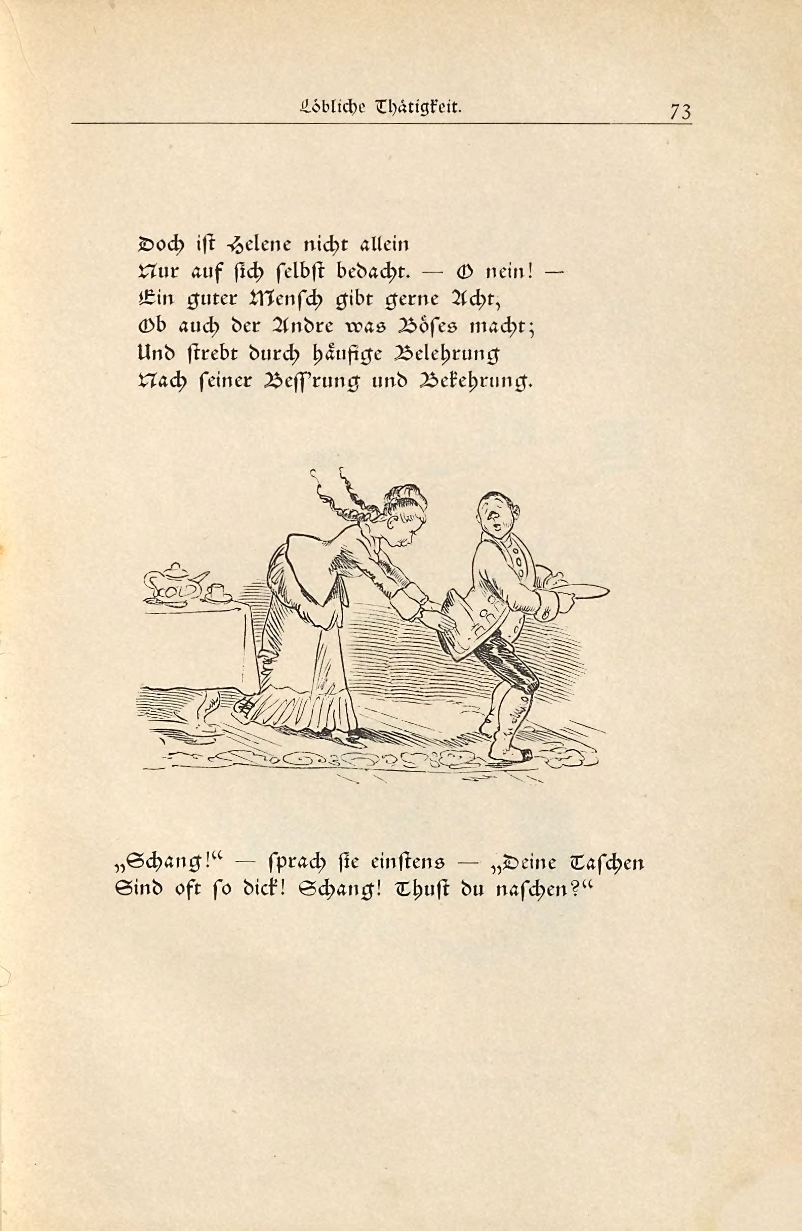 Die fromme Helene (Wilhelm Busch, 1882), Seite 73. Public domain. Bayerische Staatsbibliothek / Internet Archive.