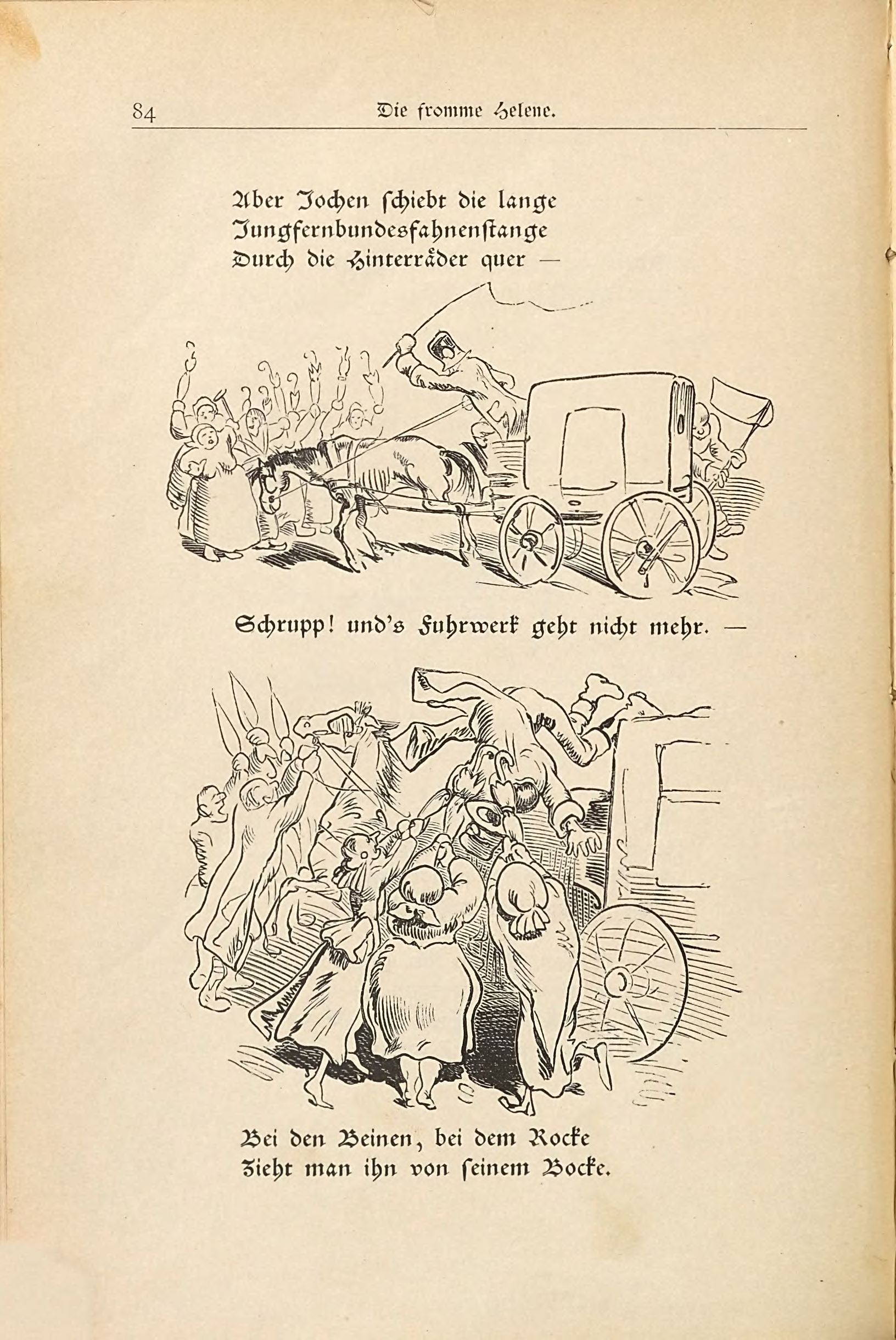 Die fromme Helene (Wilhelm Busch, 1882), Seite 84. Public domain. Bayerische Staatsbibliothek / Internet Archive.