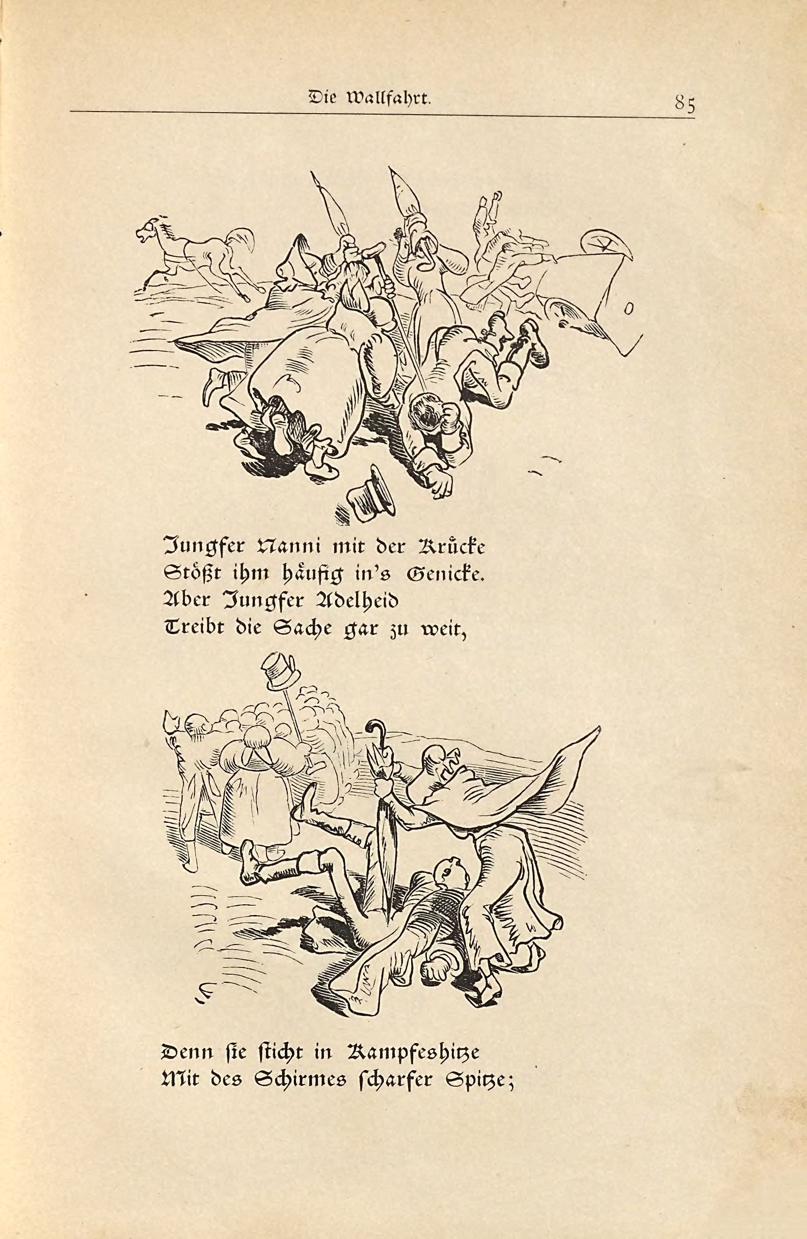 Die fromme Helene (Wilhelm Busch, 1882), Seite 85. Public domain. Bayerische Staatsbibliothek / Internet Archive.