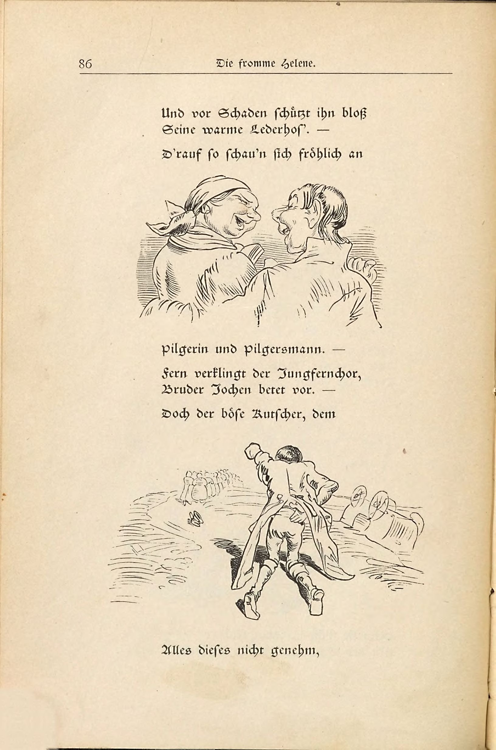 Die fromme Helene (Wilhelm Busch, 1882), Seite 86. Public domain. Bayerische Staatsbibliothek / Internet Archive.