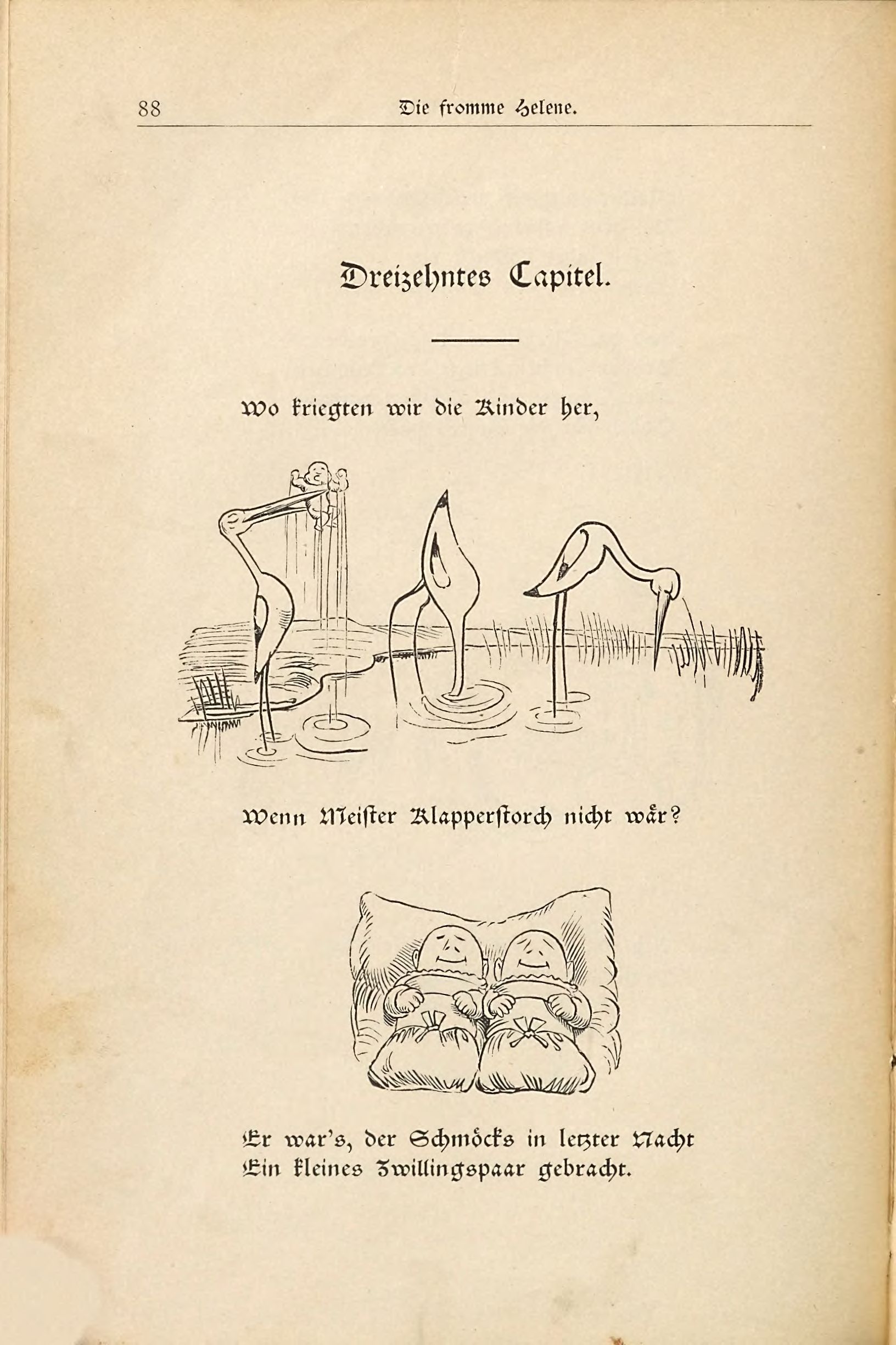 Die fromme Helene (Wilhelm Busch, 1882), Seite 88. Public domain. Bayerische Staatsbibliothek / Internet Archive.