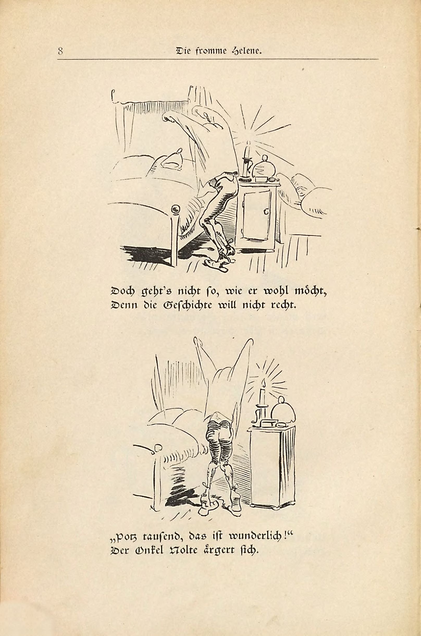 Die fromme Helene (Wilhelm Busch, 1882), Seite 8. Public domain. Bayerische Staatsbibliothek / Internet Archive.