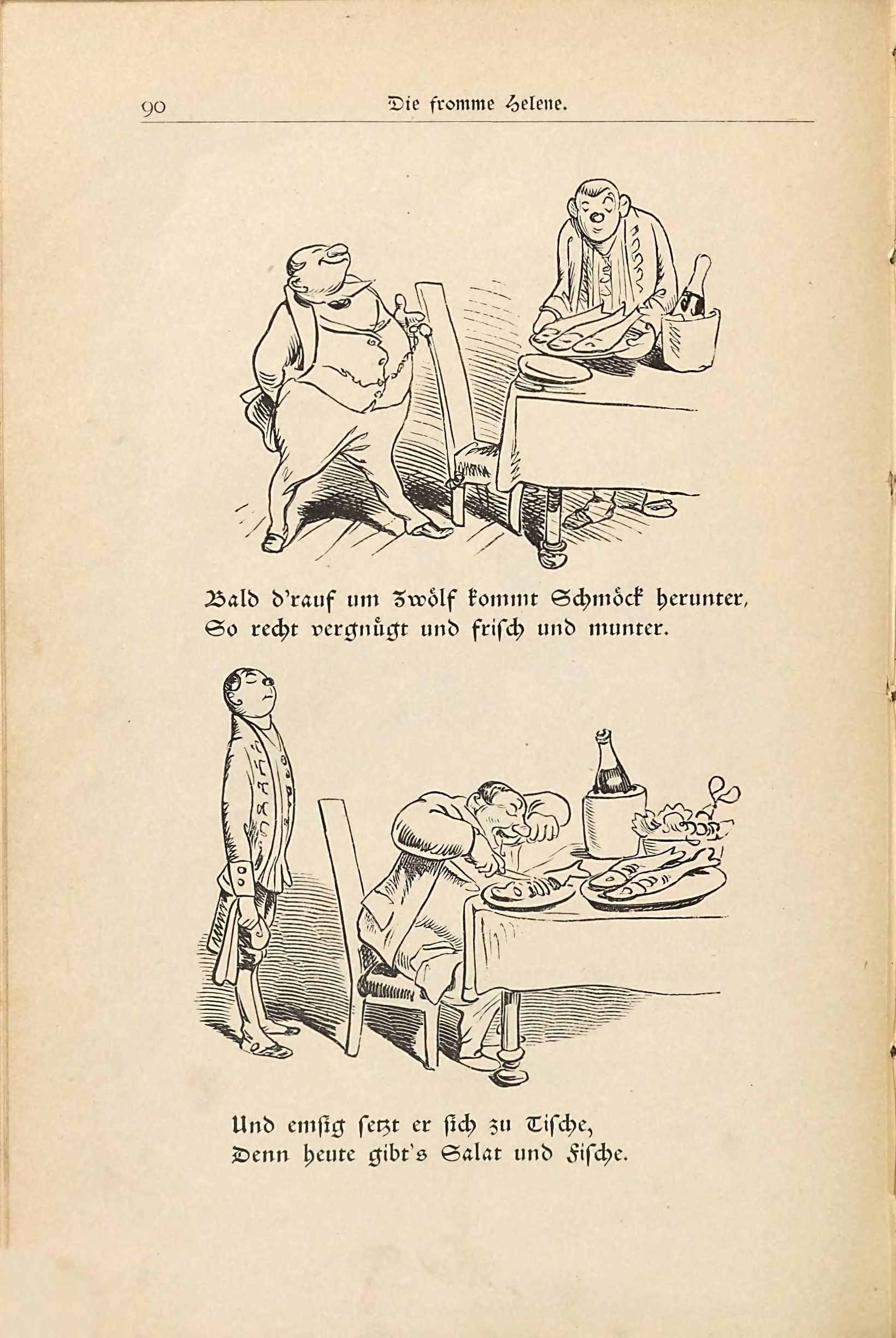 Die fromme Helene (Wilhelm Busch, 1882), Seite 90. Public domain. Bayerische Staatsbibliothek / Internet Archive.