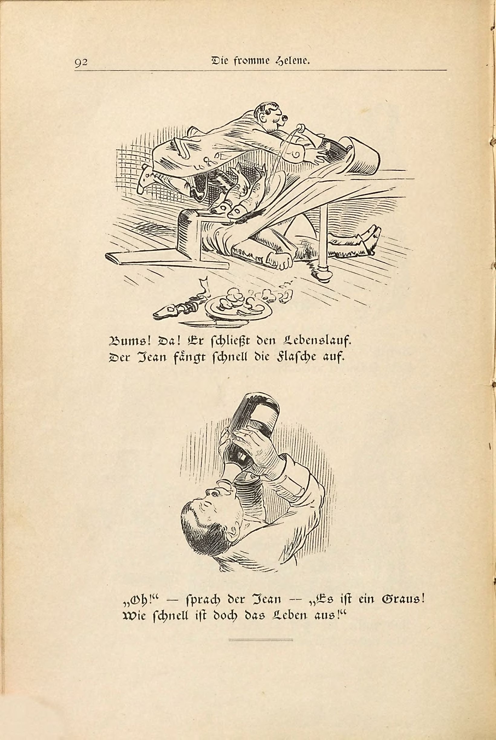 Die fromme Helene (Wilhelm Busch, 1882), Seite 92. Public domain. Bayerische Staatsbibliothek / Internet Archive.