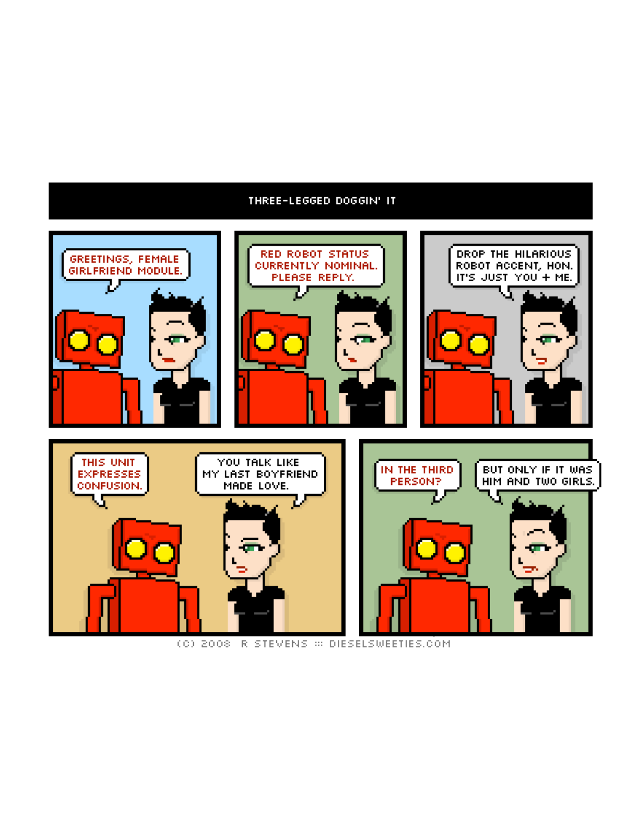 Diesel Sweeties (ebook volumes), page 6. Diesel Sweeties by R. Stevens, CC BY-NC. https://dieselsweeties.com/ebooks/