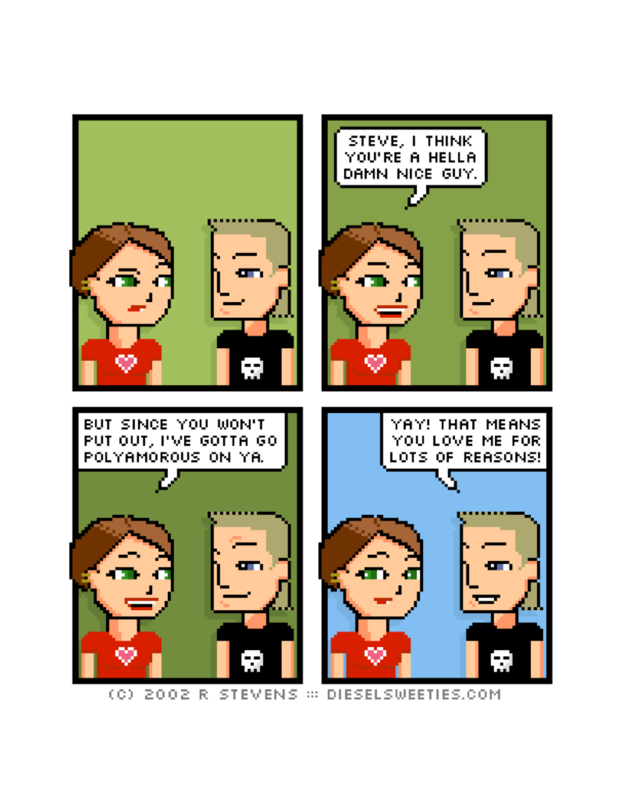 Diesel Sweeties (ebook volumes), page 87. Diesel Sweeties by R. Stevens, CC BY-NC. https://dieselsweeties.com/ebooks/