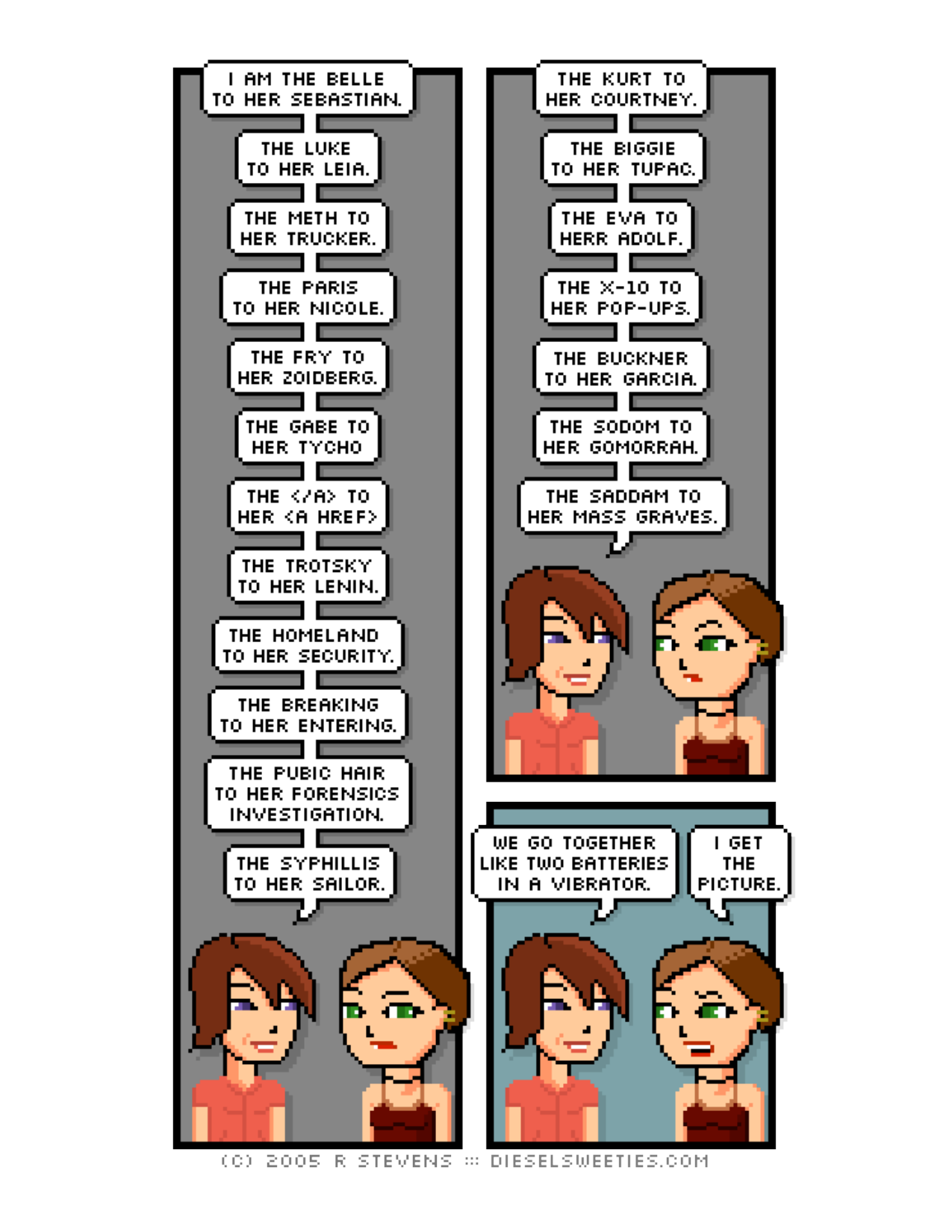 Diesel Sweeties (ebook volumes), page 20. Diesel Sweeties by R. Stevens, CC BY-NC. https://dieselsweeties.com/ebooks/