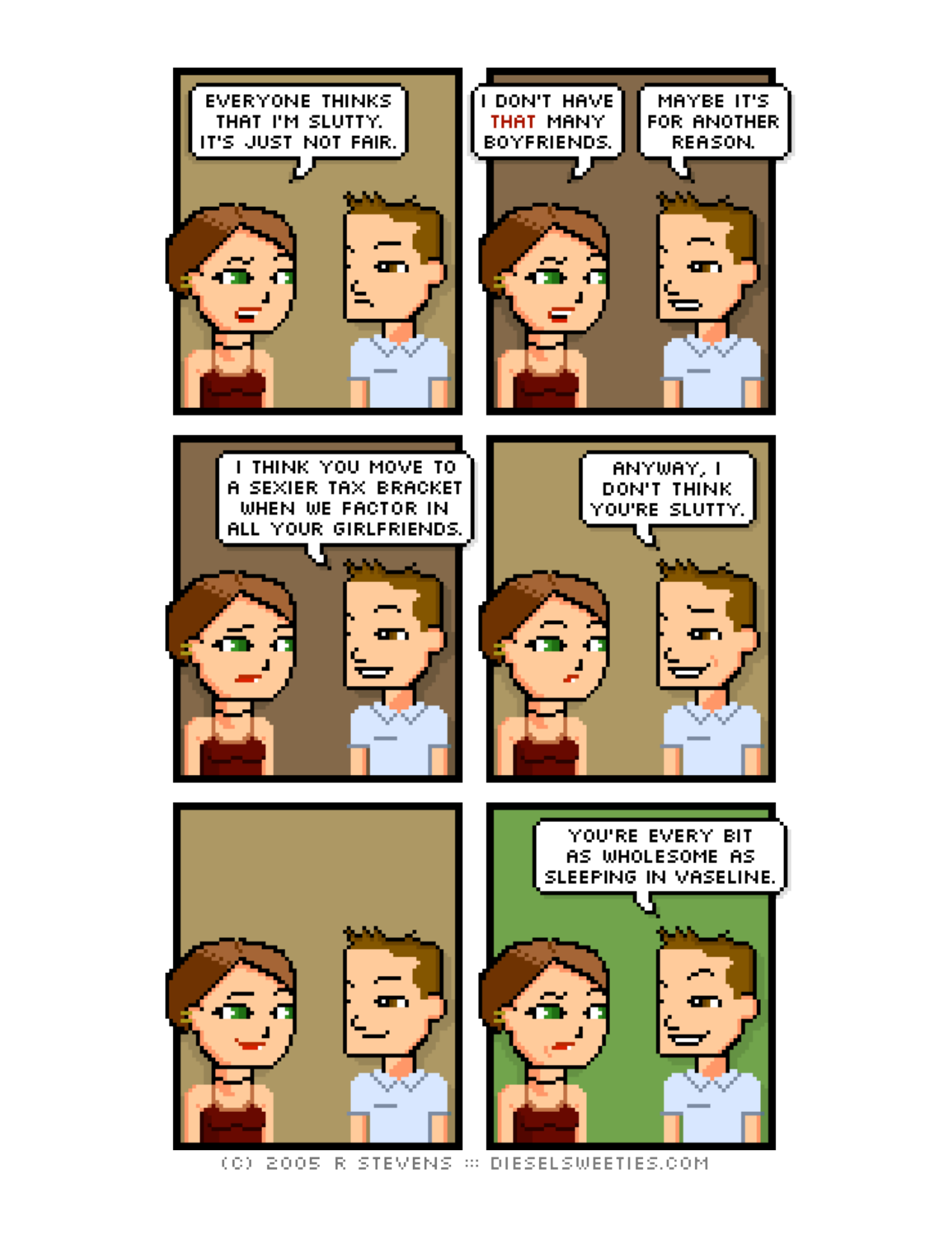 Diesel Sweeties (ebook volumes), page 3. Diesel Sweeties by R. Stevens, CC BY-NC. https://dieselsweeties.com/ebooks/