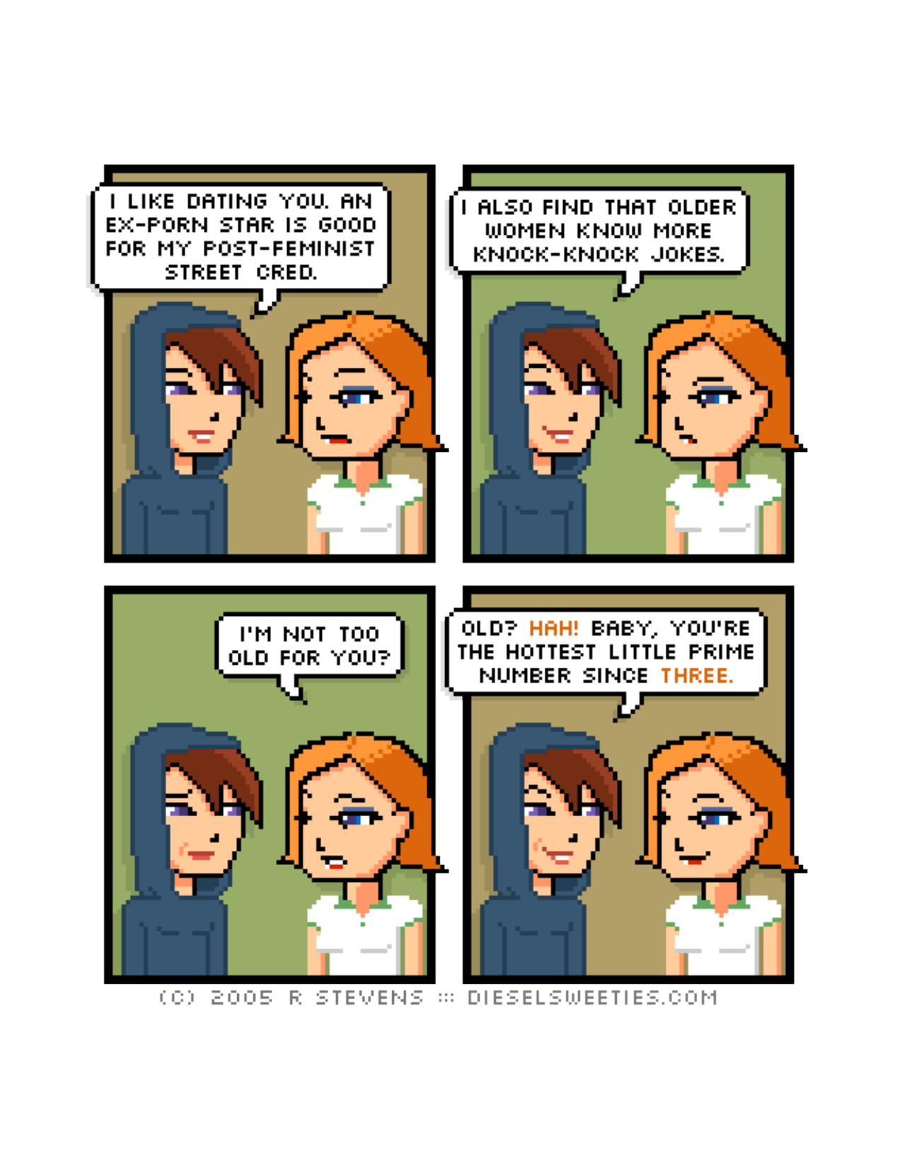 Diesel Sweeties (ebook volumes), page 9. Diesel Sweeties by R. Stevens, CC BY-NC. https://dieselsweeties.com/ebooks/