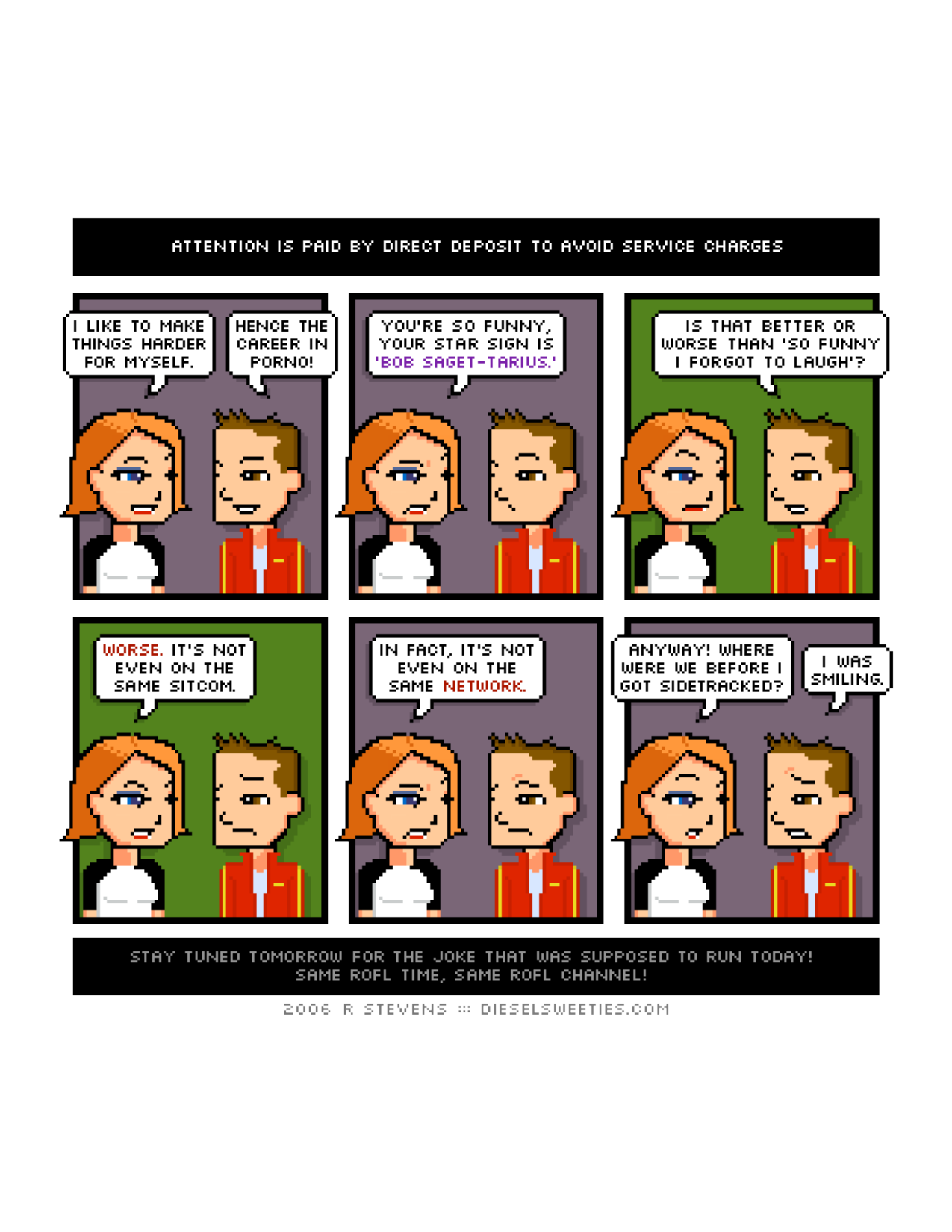 Diesel Sweeties (ebook volumes), page 14. Diesel Sweeties by R. Stevens, CC BY-NC. https://dieselsweeties.com/ebooks/