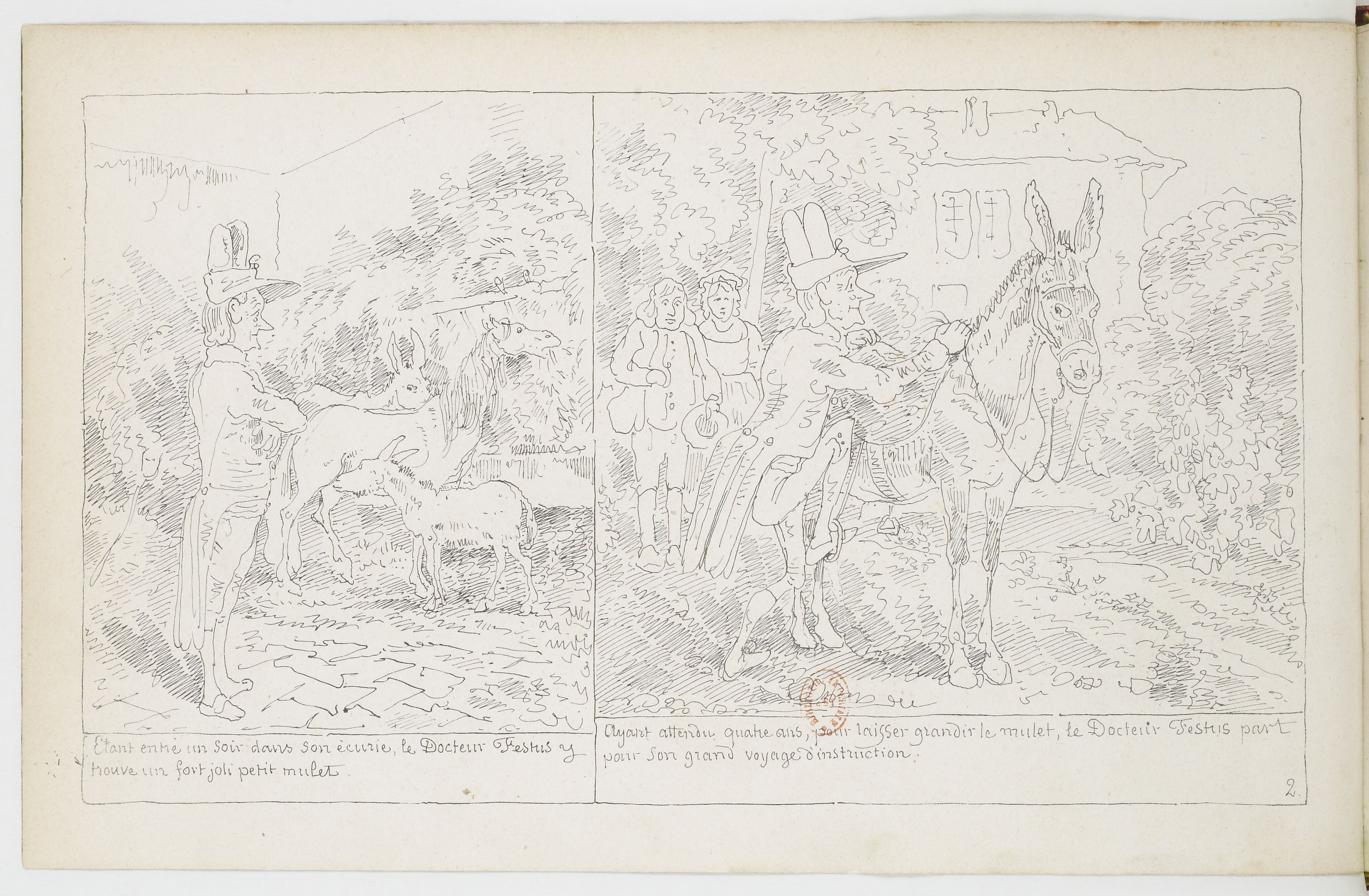 Le Docteur Festus (Rodolphe Töpffer, 1840), page 2. Domaine public. Source gallica.bnf.fr / BnF.