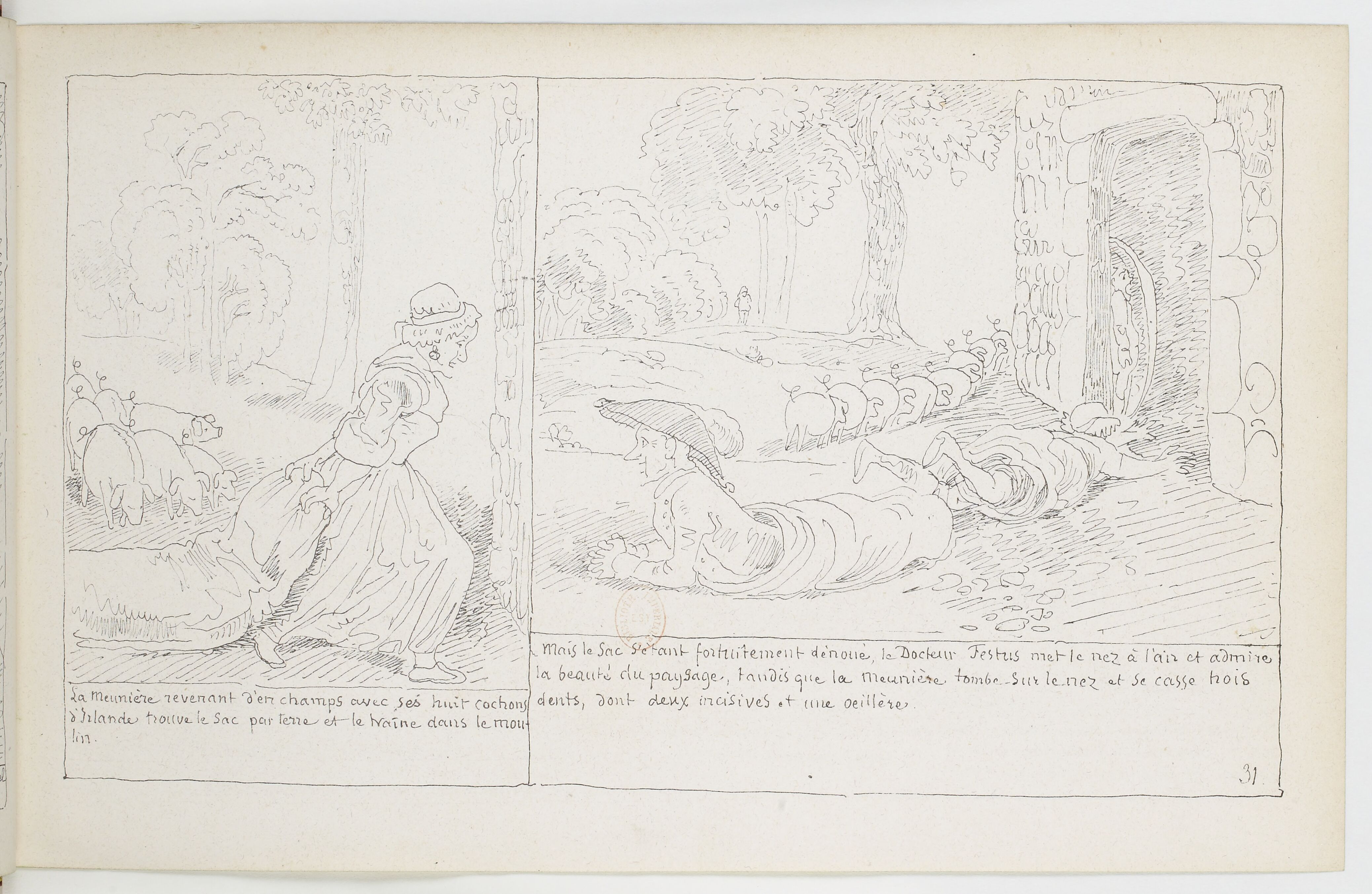 Le Docteur Festus (Rodolphe Töpffer, 1840), page 31. Domaine public. Source gallica.bnf.fr / BnF.