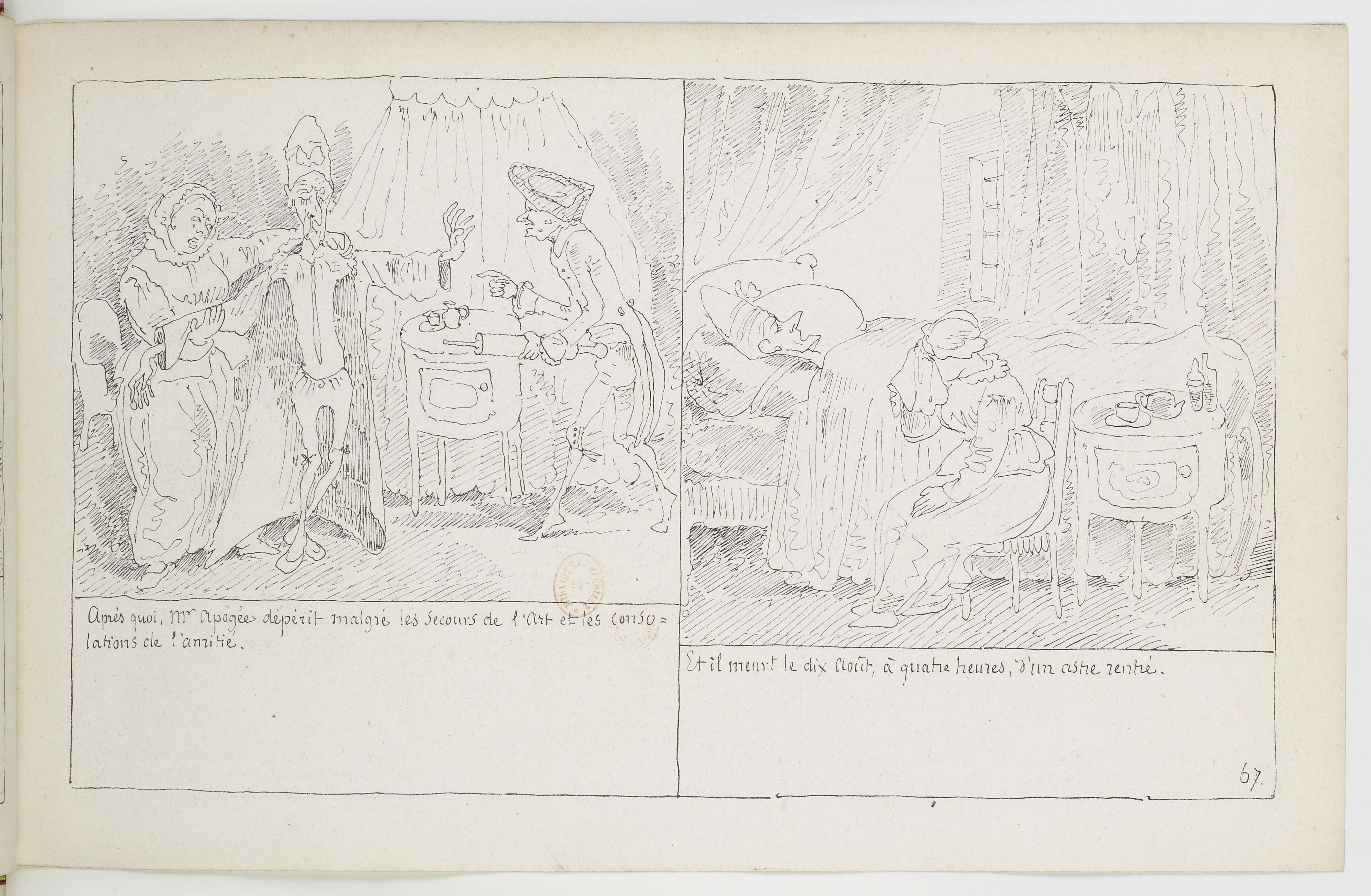 Le Docteur Festus (Rodolphe Töpffer, 1840), page 67. Domaine public. Source gallica.bnf.fr / BnF.