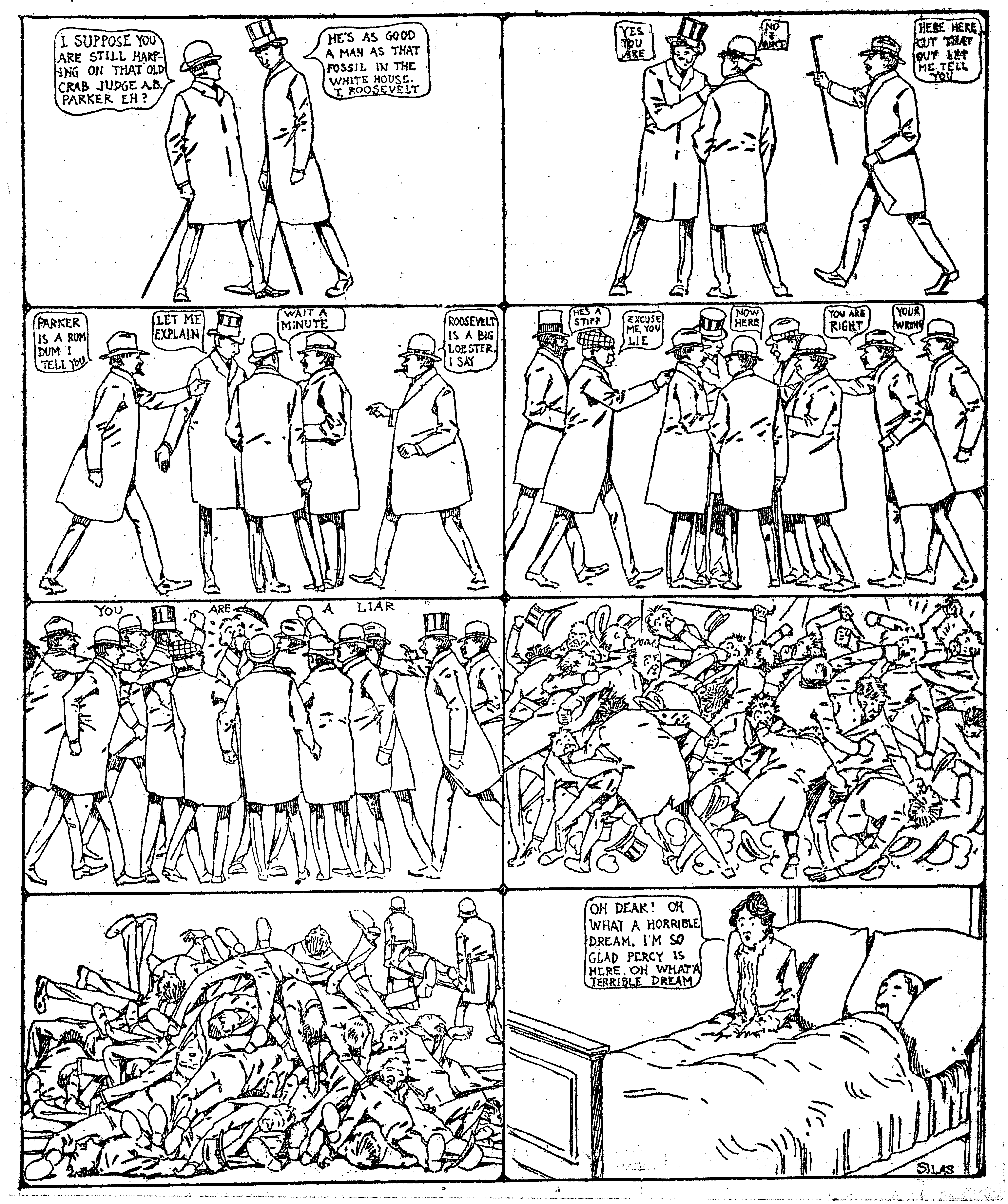 Dream of the Rarebit Fiend, strip 2 of 820. Winsor McCay (1904–1913), public domain. Scan: Internet Archive.