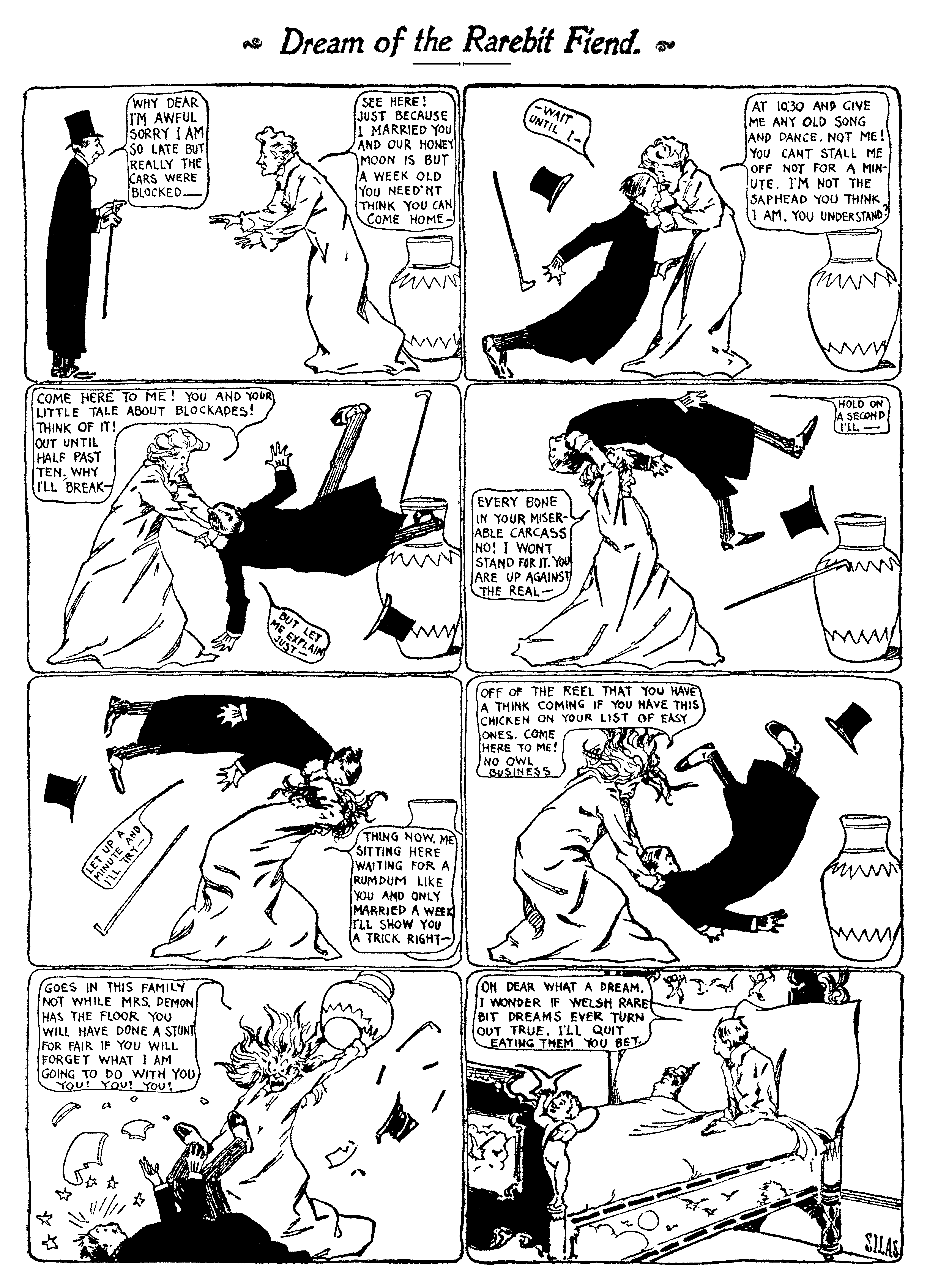 Dream of the Rarebit Fiend, strip 13 of 820. Winsor McCay (1904–1913), public domain. Scan: Internet Archive.