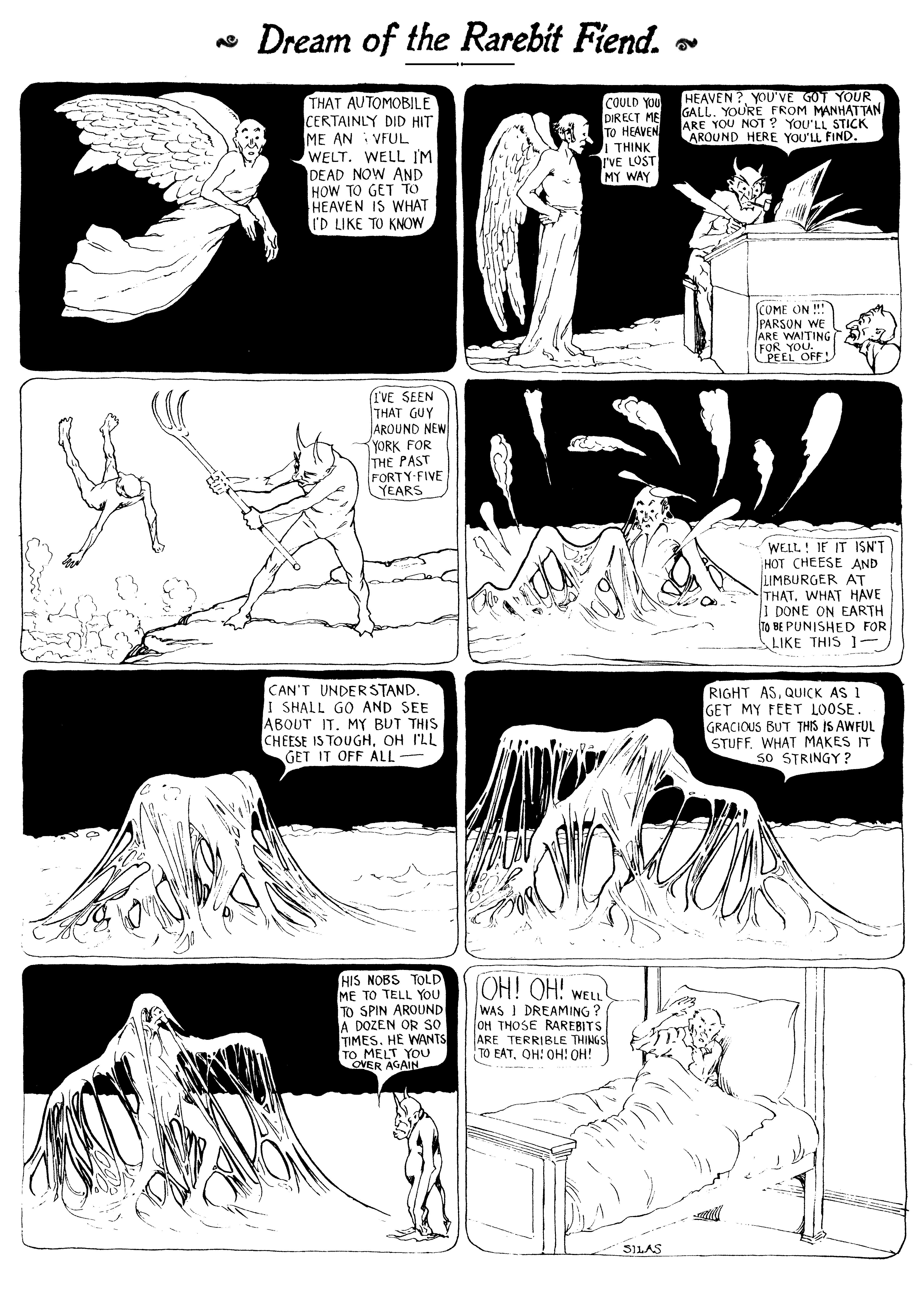 Dream of the Rarebit Fiend, strip 18 of 820. Winsor McCay (1904–1913), public domain. Scan: Internet Archive.