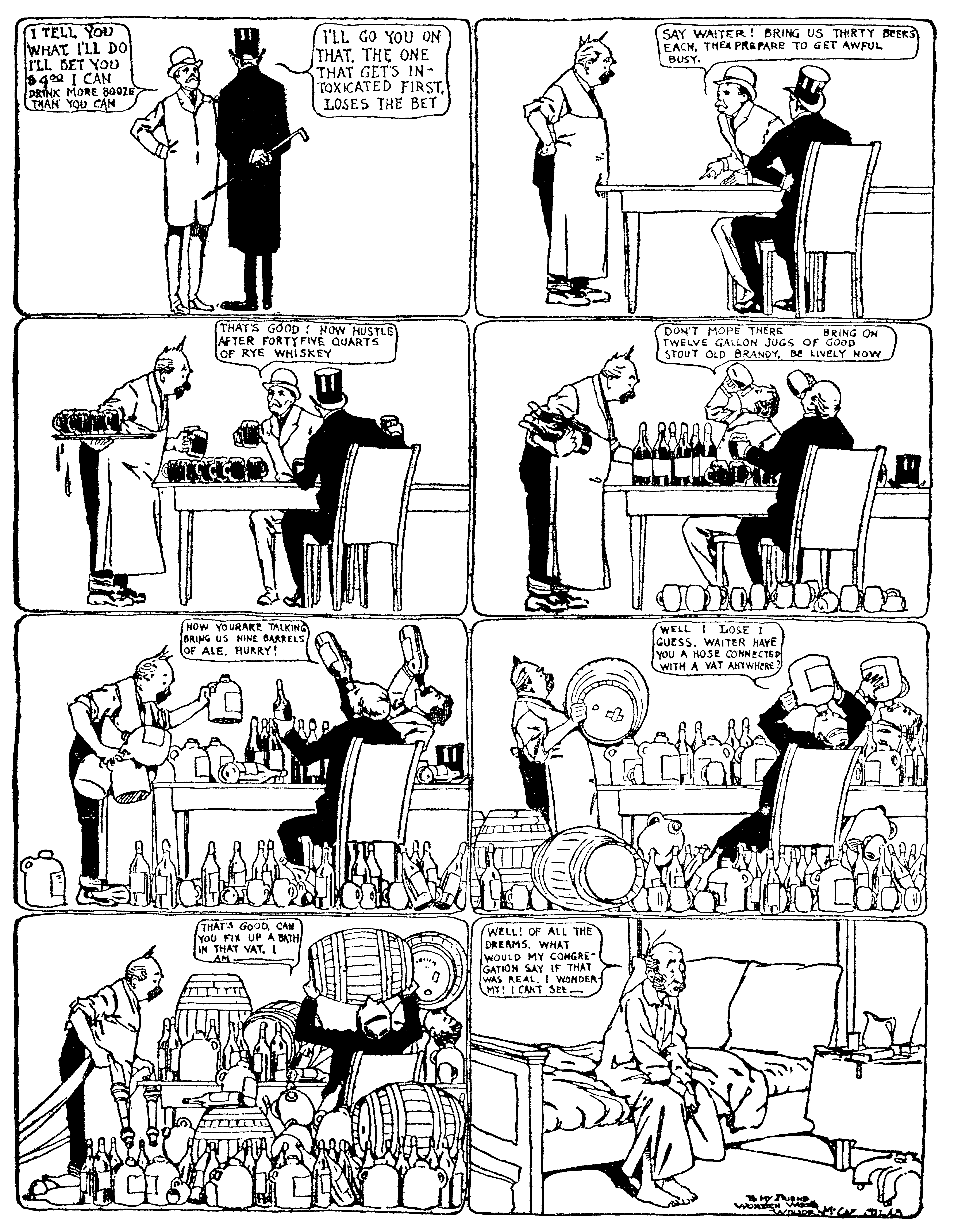 Dream of the Rarebit Fiend, strip 3 of 820. Winsor McCay (1904–1913), public domain. Scan: Internet Archive.
