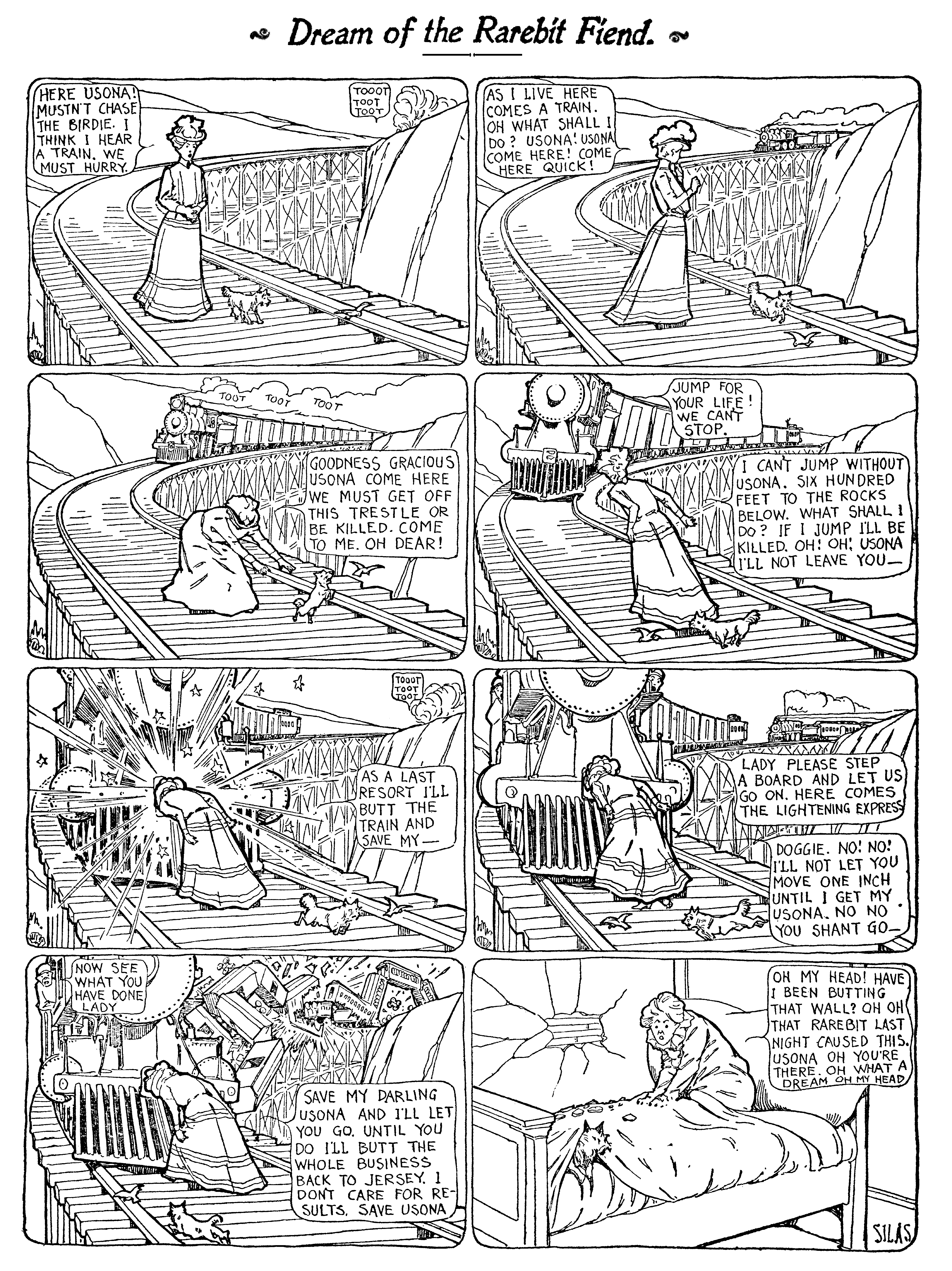 Dream of the Rarebit Fiend, strip 23 of 820. Winsor McCay (1904–1913), public domain. Scan: Internet Archive.