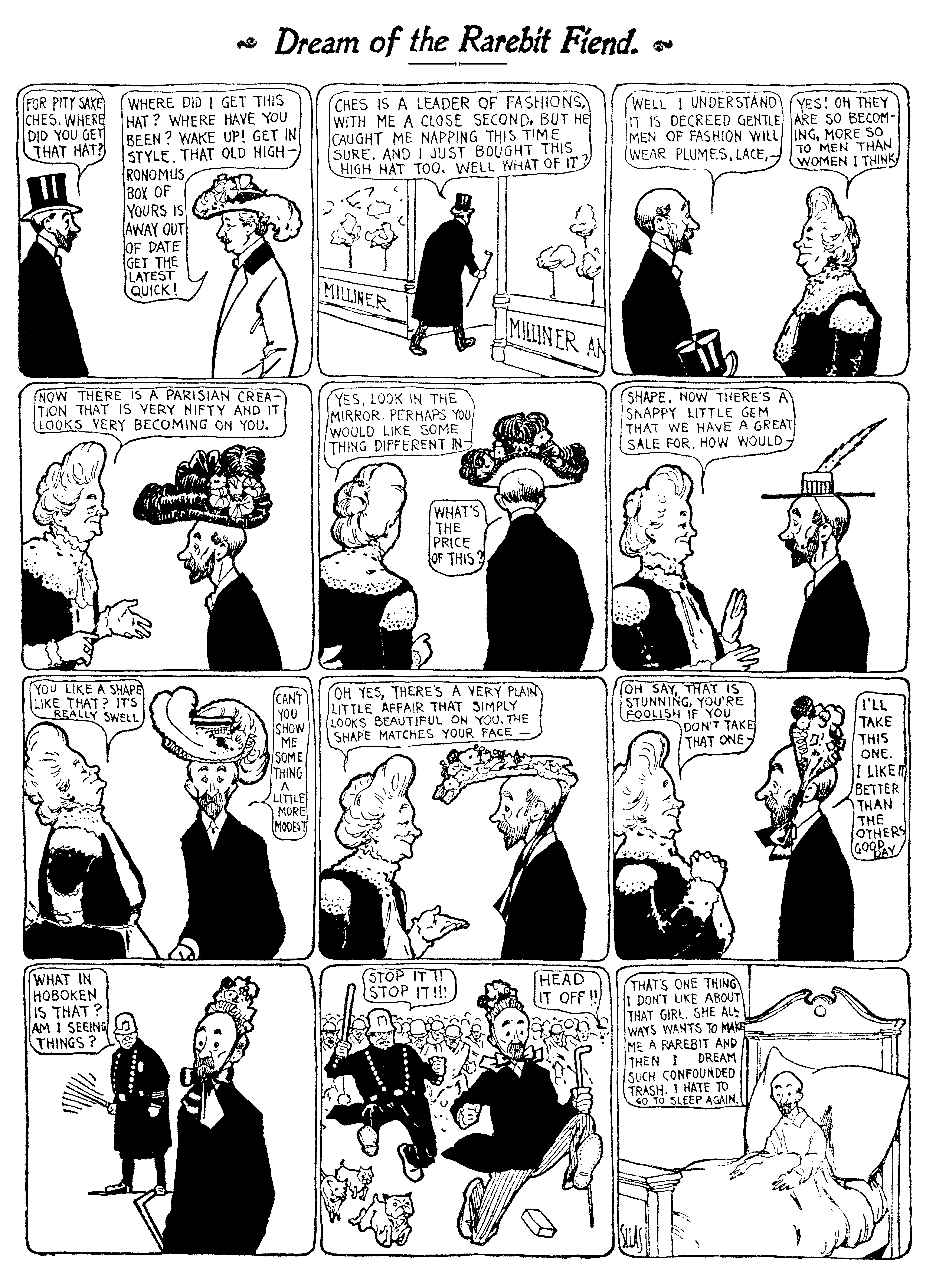 Dream of the Rarebit Fiend, strip 24 of 820. Winsor McCay (1904–1913), public domain. Scan: Internet Archive.
