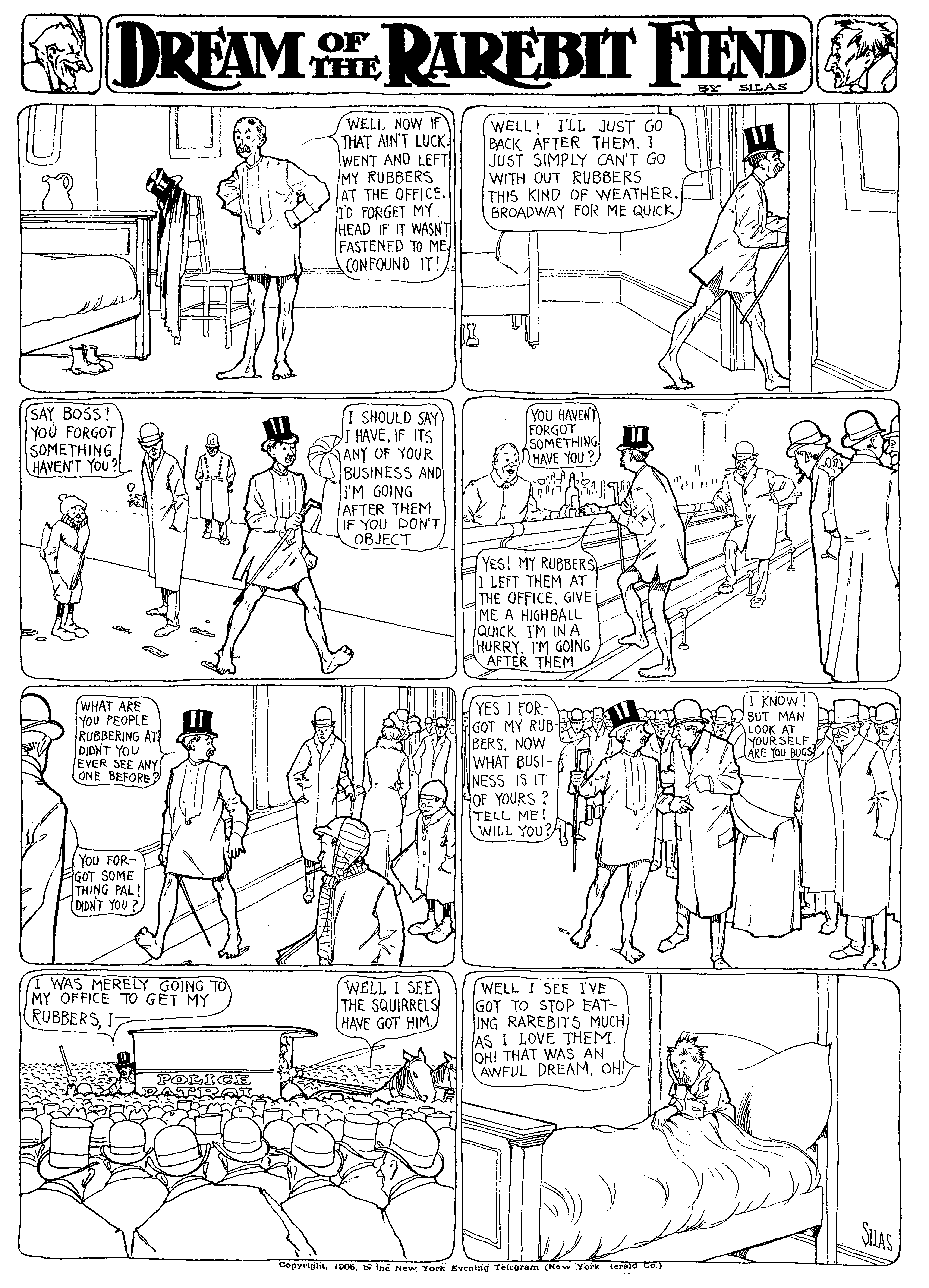 Dream of the Rarebit Fiend, strip 27 of 820. Winsor McCay (1904–1913), public domain. Scan: Internet Archive.