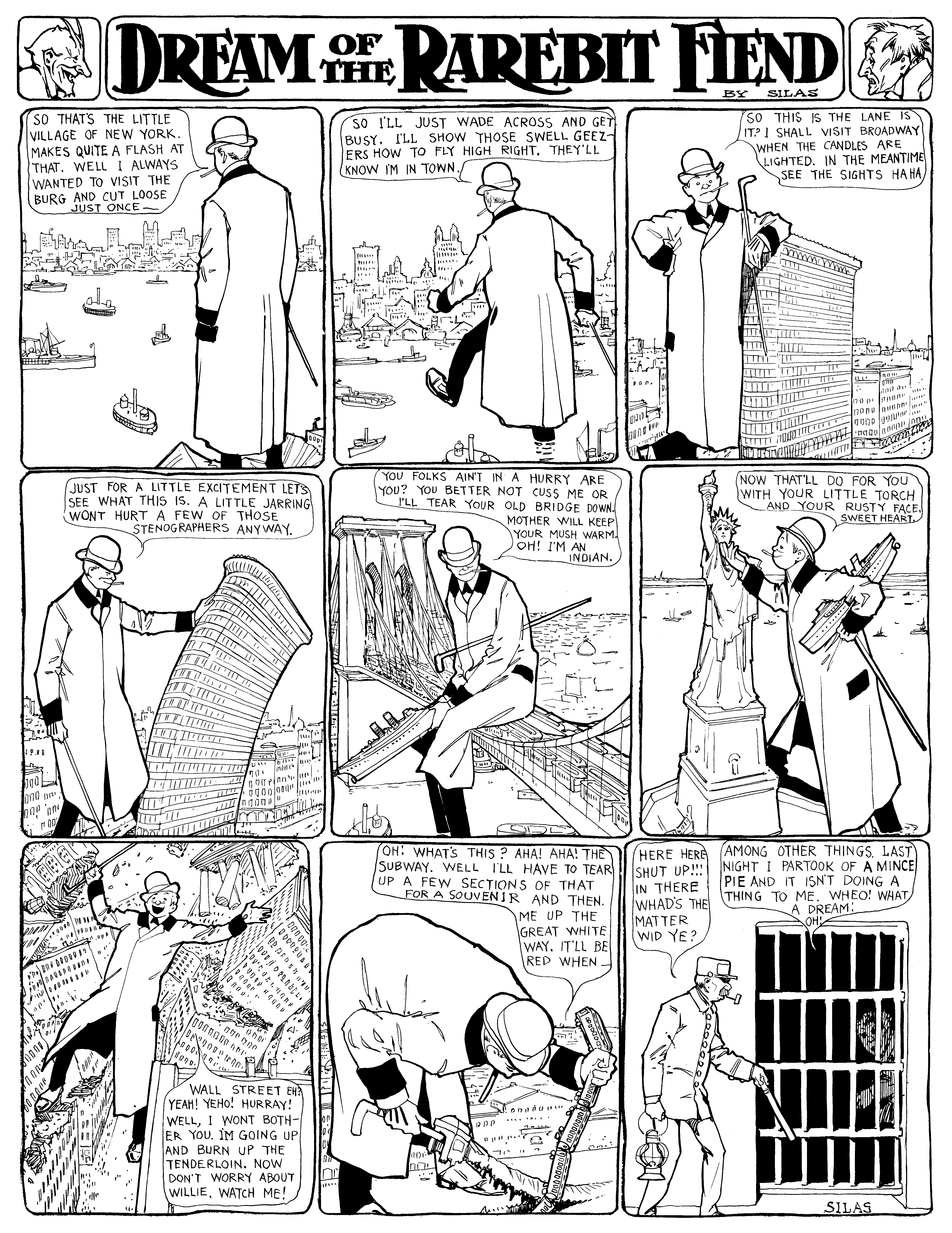Dream of the Rarebit Fiend, strip 30 of 820. Winsor McCay (1904–1913), public domain. Scan: Internet Archive.