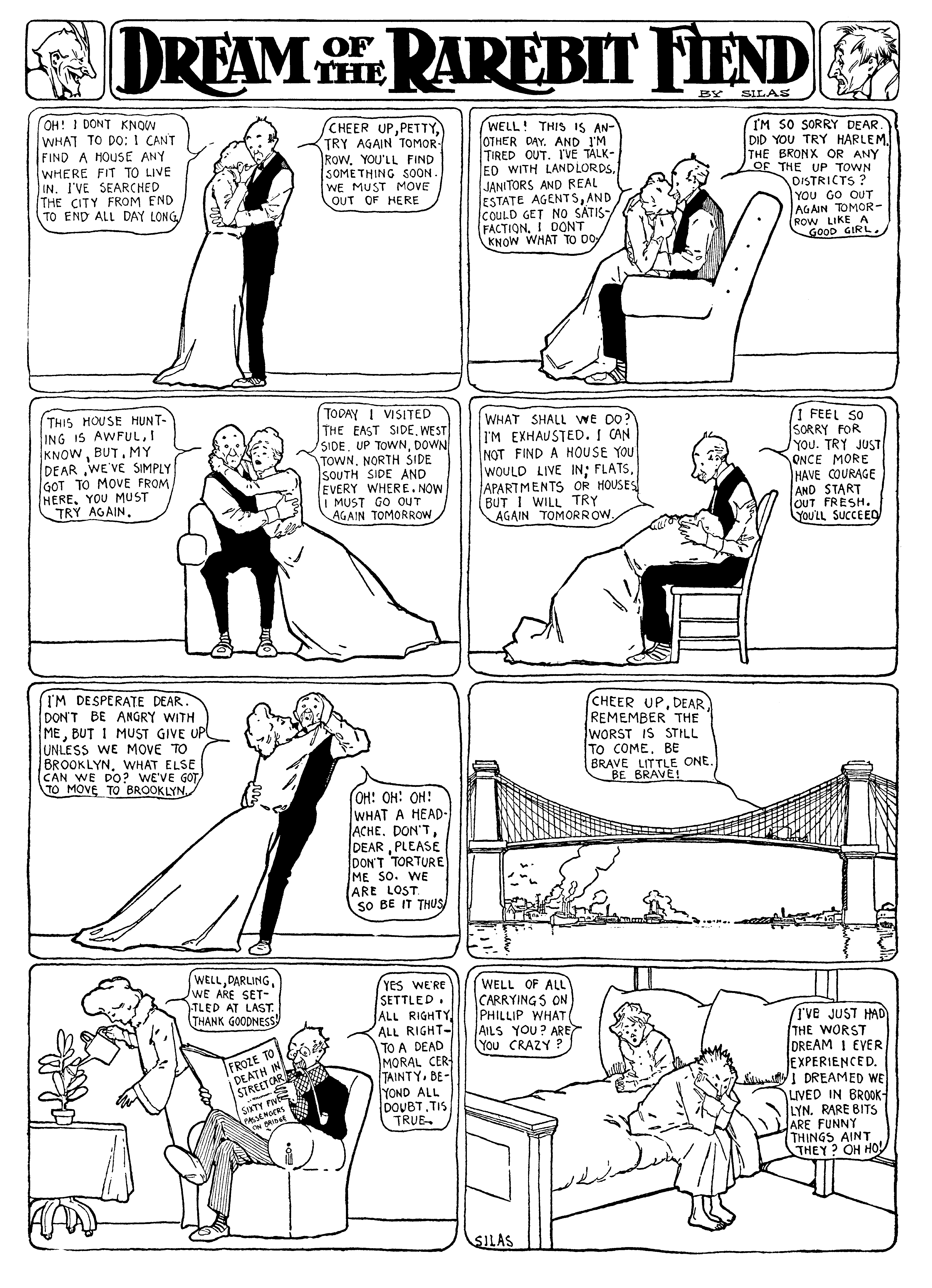 Dream of the Rarebit Fiend, strip 31 of 820. Winsor McCay (1904–1913), public domain. Scan: Internet Archive.